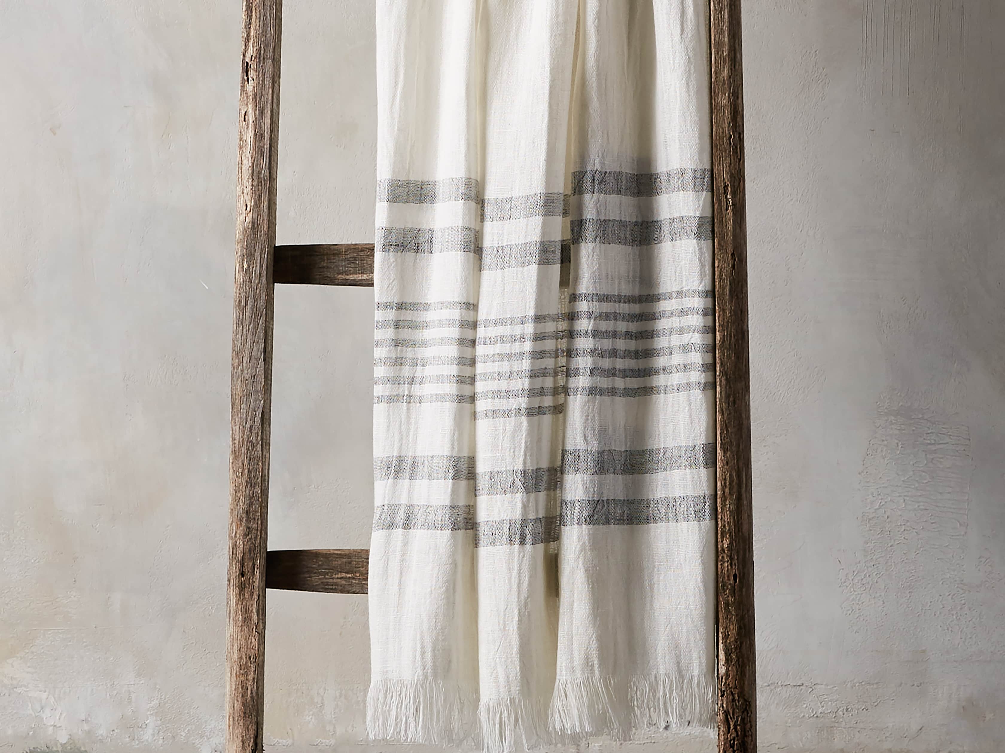 Ivory French Stripe Linen Throw