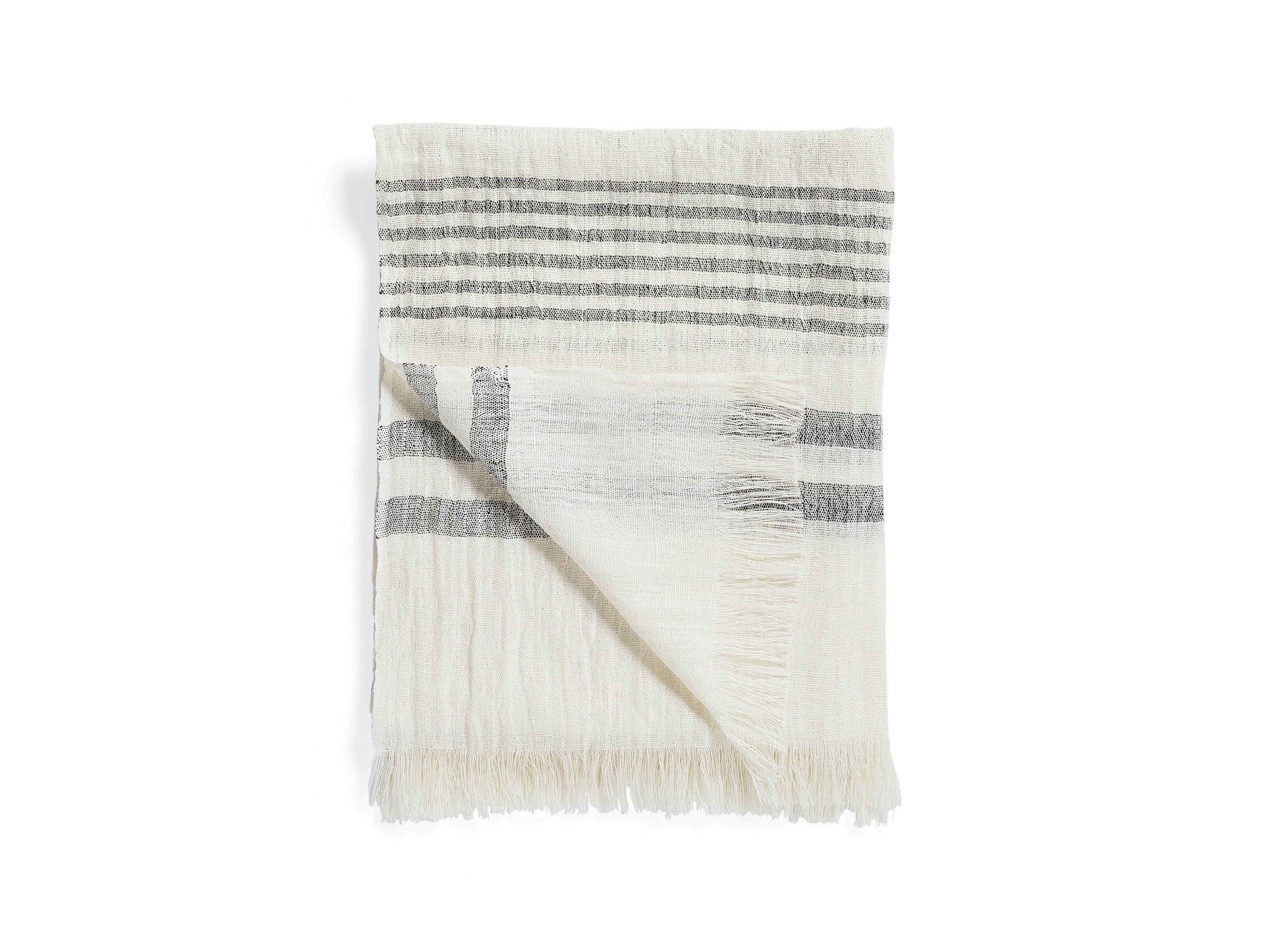 Ivory French Stripe Linen Throw