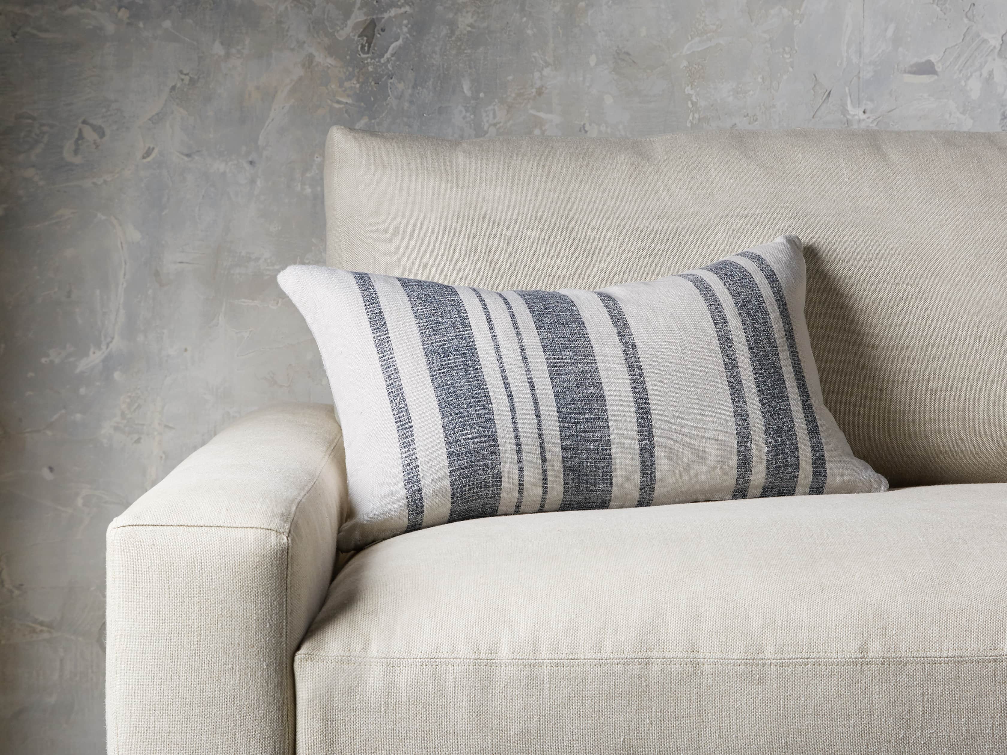 French Striped Lumbar Pillow in White and Navy