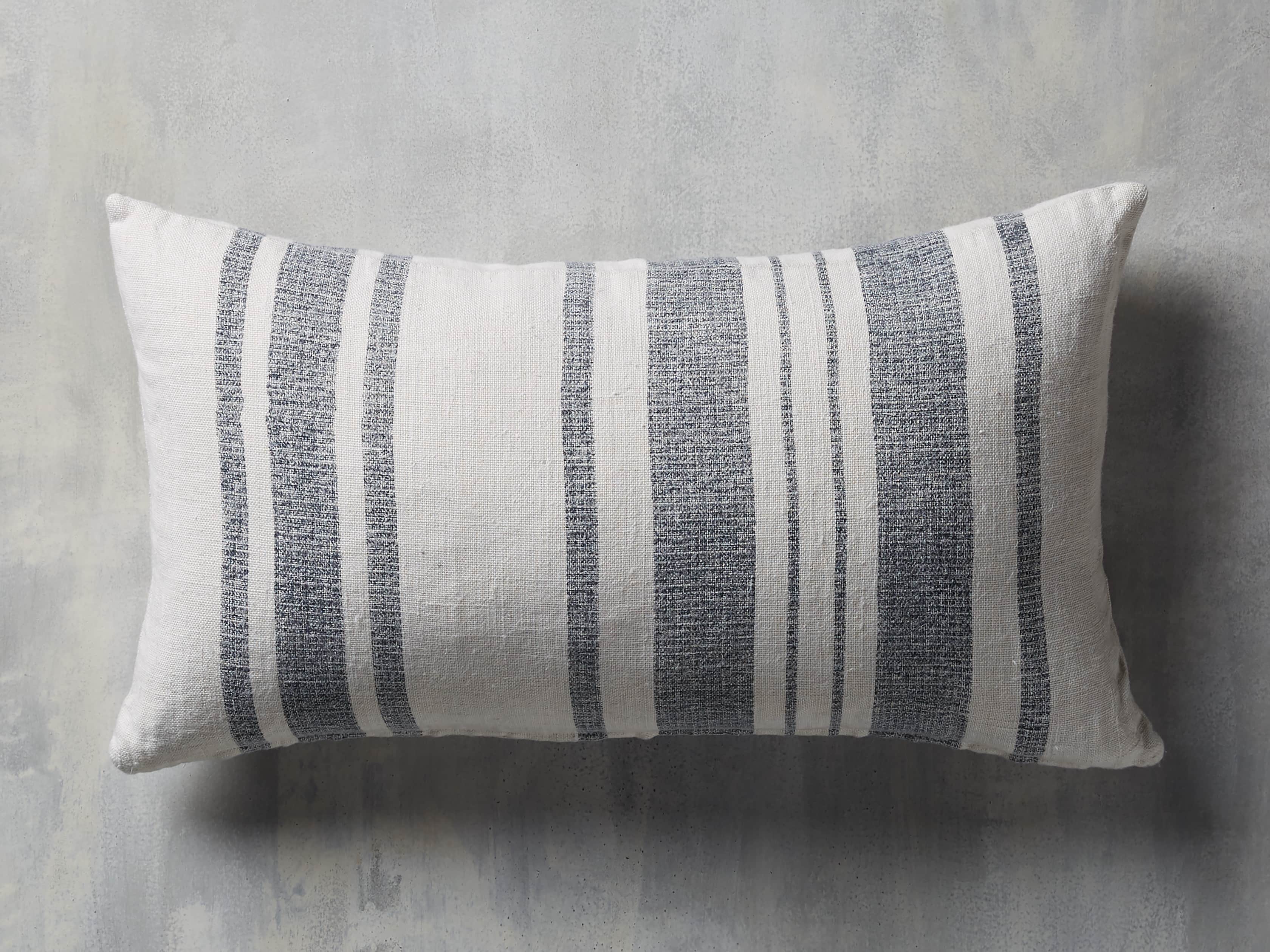 French Striped Lumbar Pillow in White and Navy