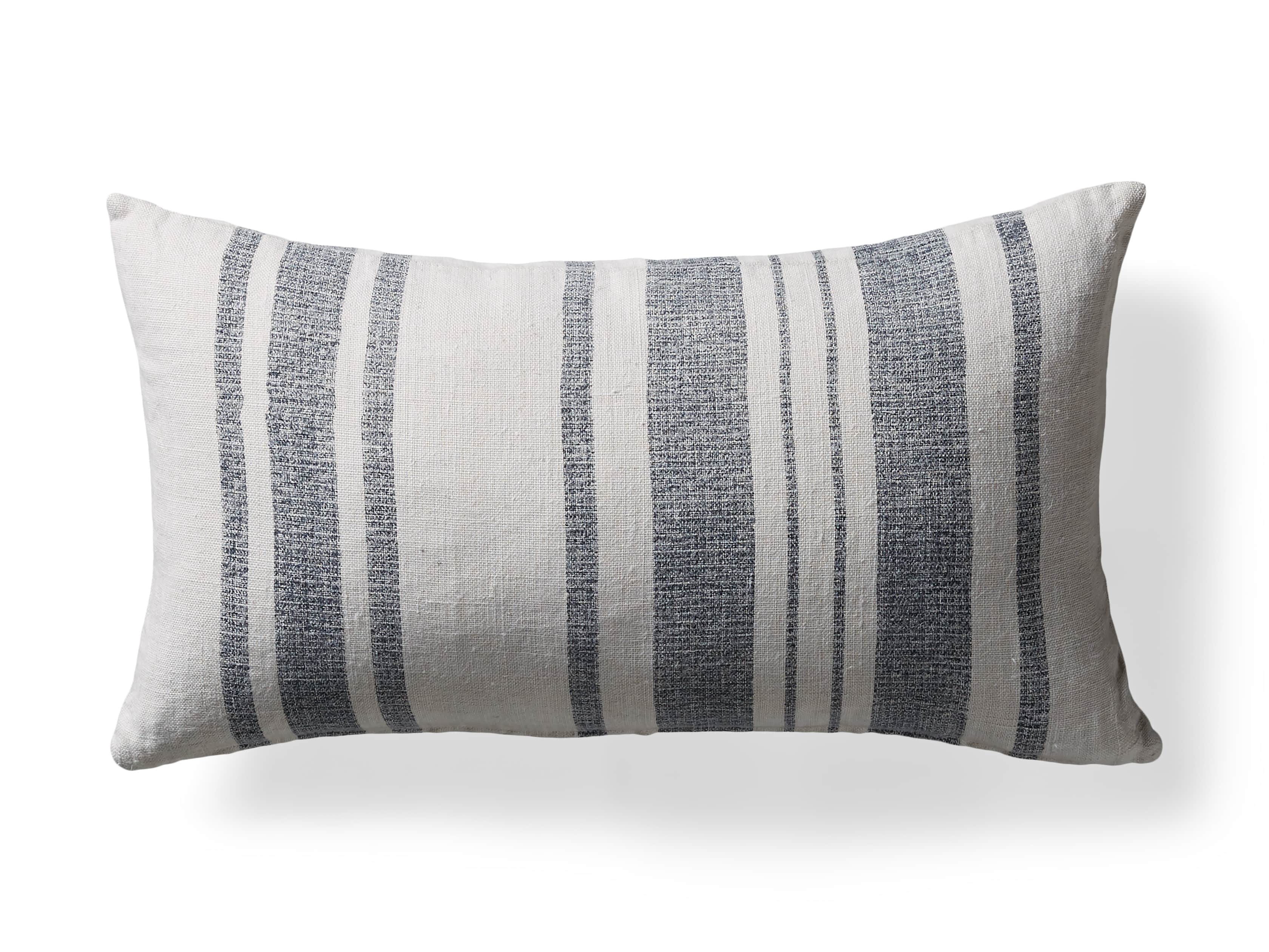 French Striped Lumbar Pillow in White and Navy