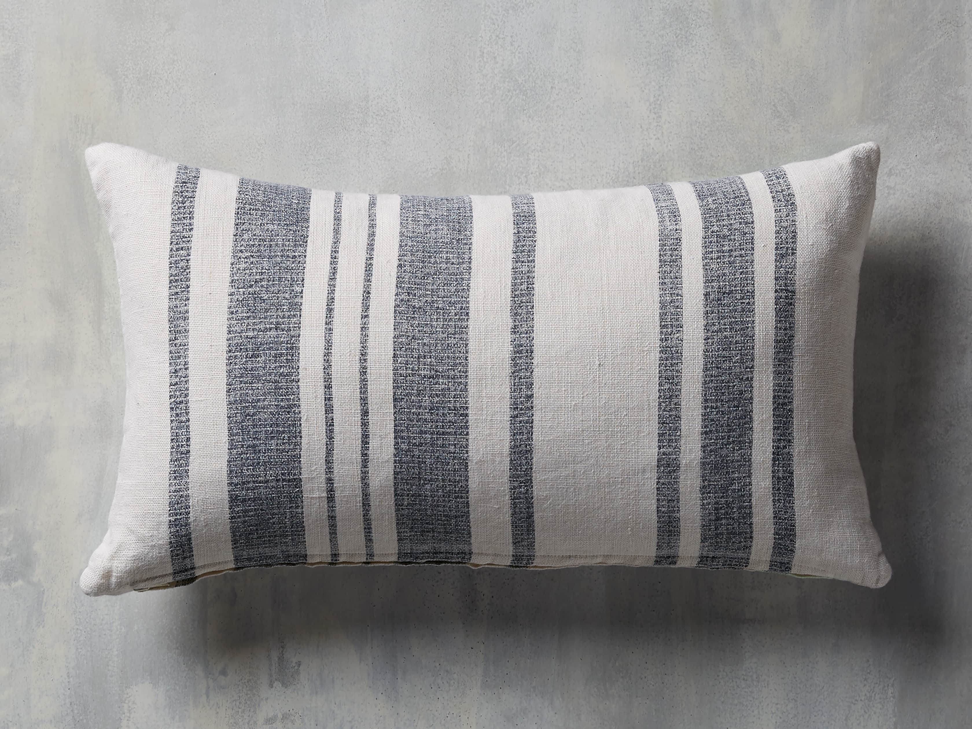 French Striped Lumbar Pillow in White and Navy