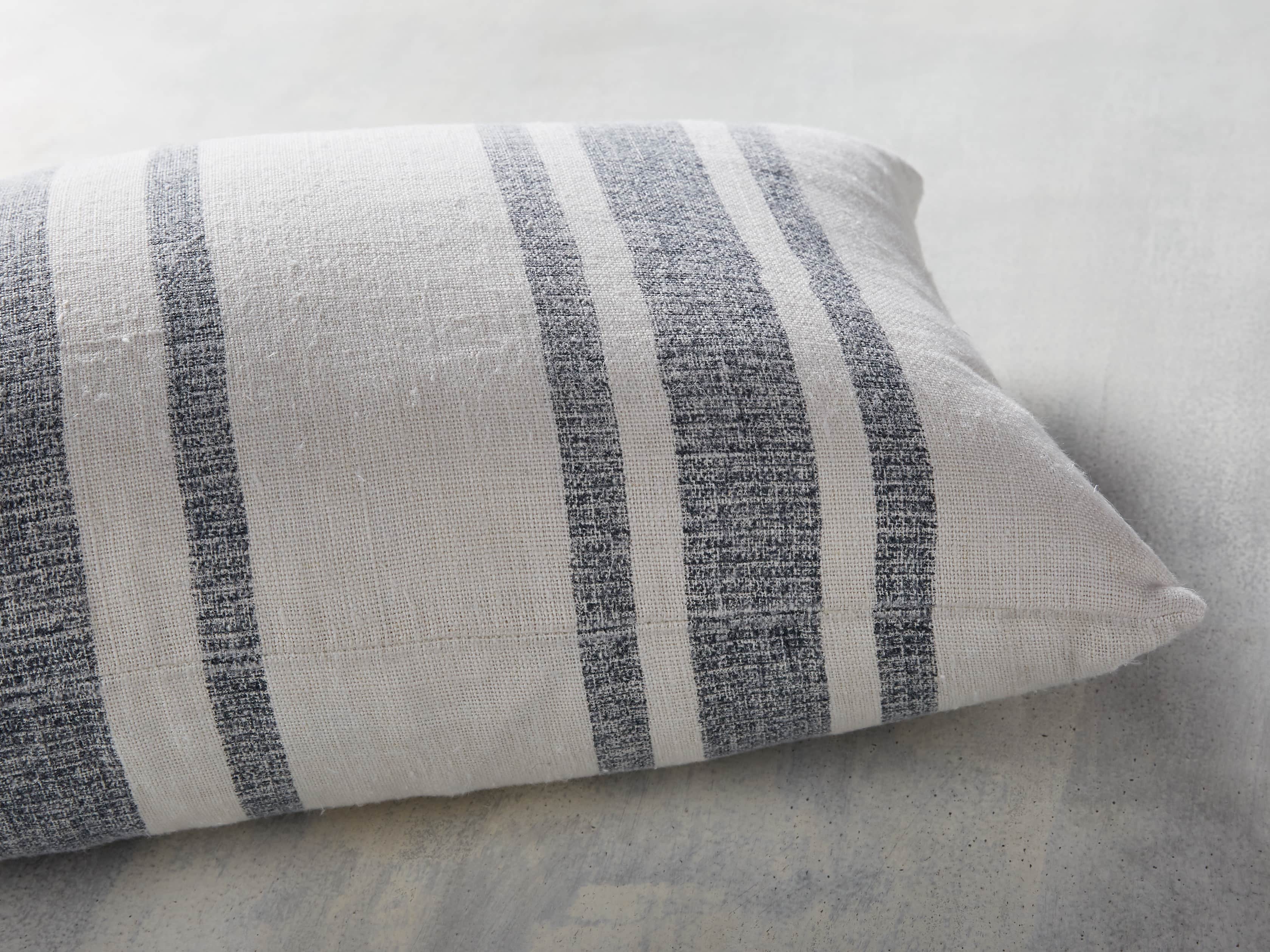 French Striped Lumbar Pillow in White and Navy