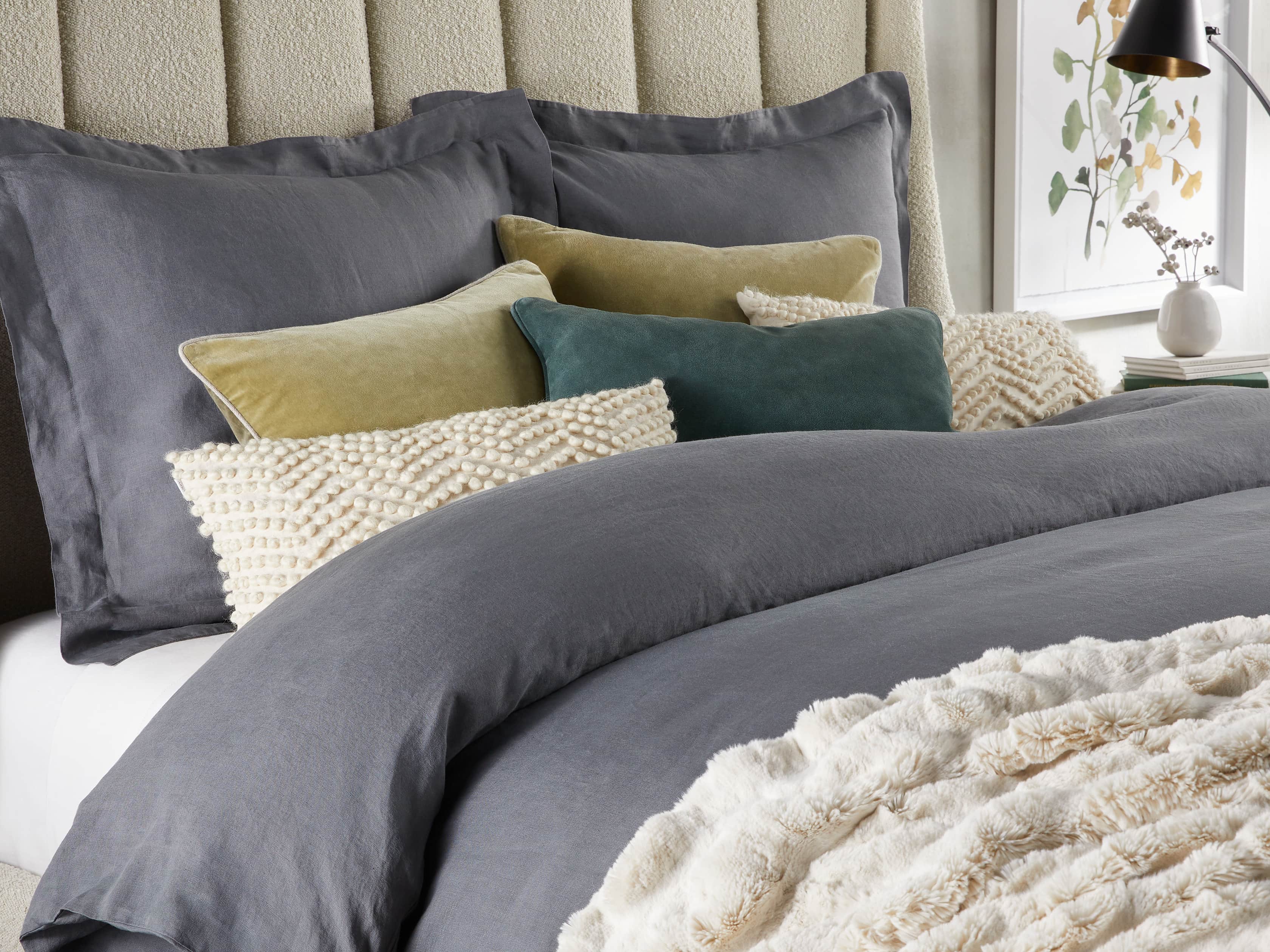 Washed Italian Linen Queen Duvet in Charcoal, slide 4 of 6