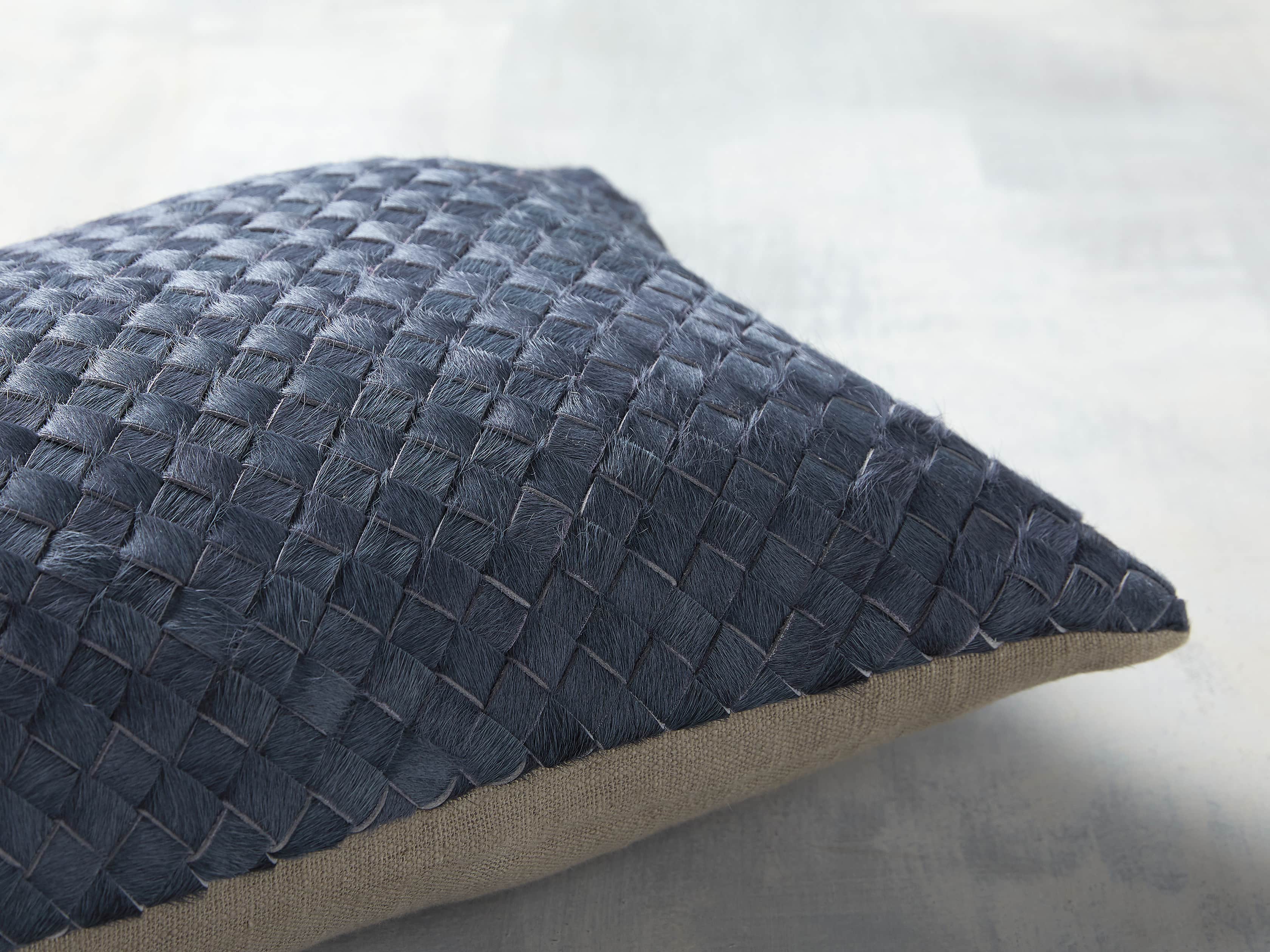 WOVEN HIDE LUMBAR PILLOW COVER IN BLUE, slide 3 of 4