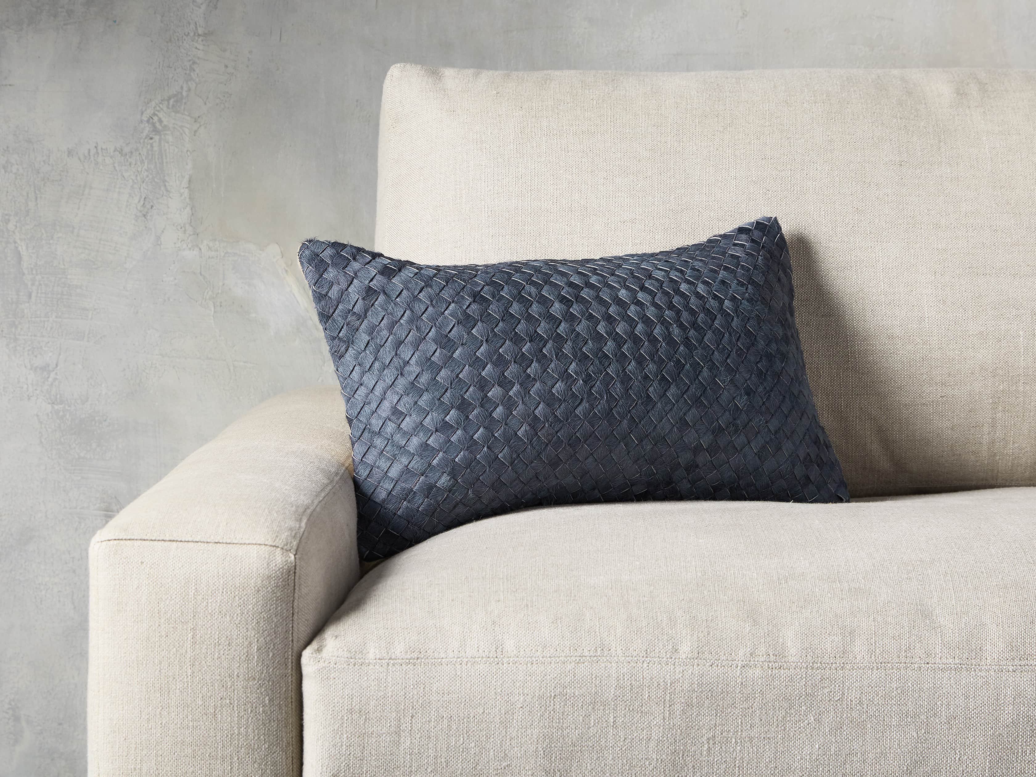 Woven Lumbar Hide Blue Pillow, slide 1 of 5