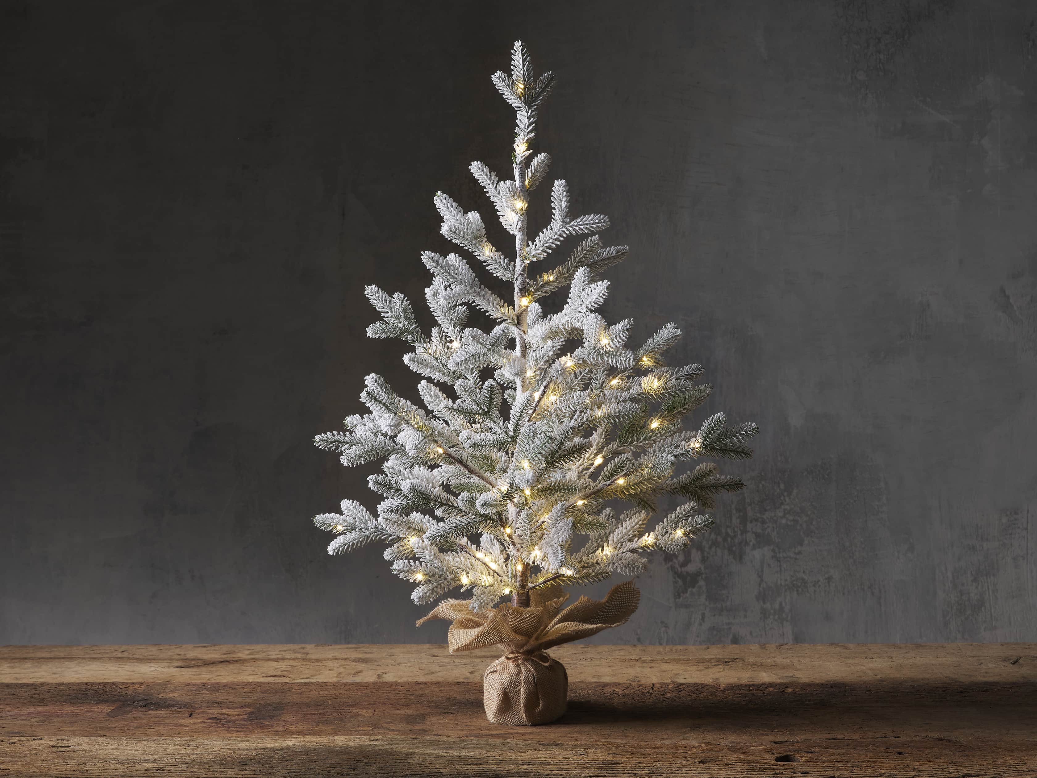 2' Pre-Lit Flocked Burlap Pine Tree, slide 1 of 4