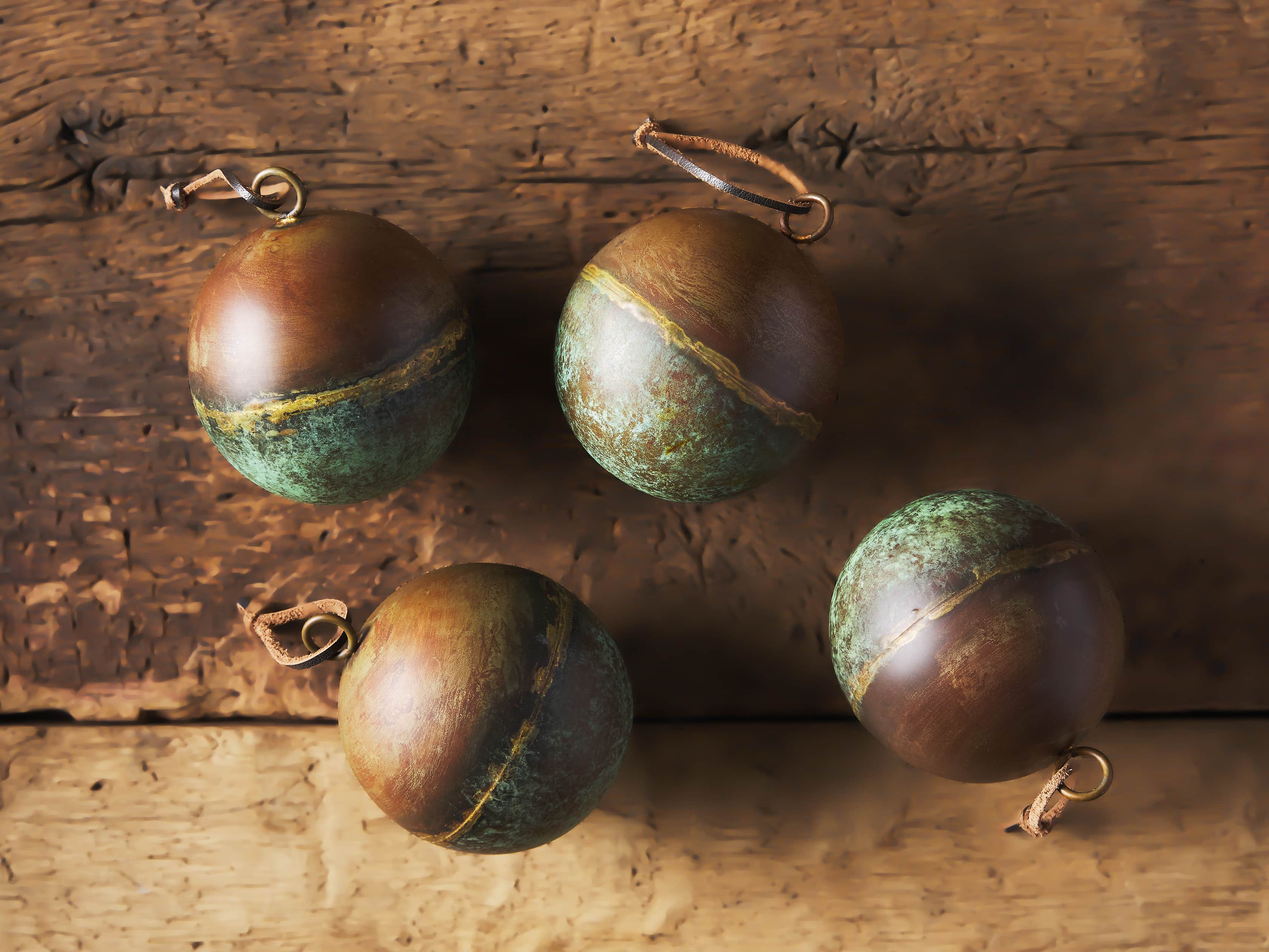 Distressed Metal Ornament in Green Rust (Set of 4), slide 2 of 2