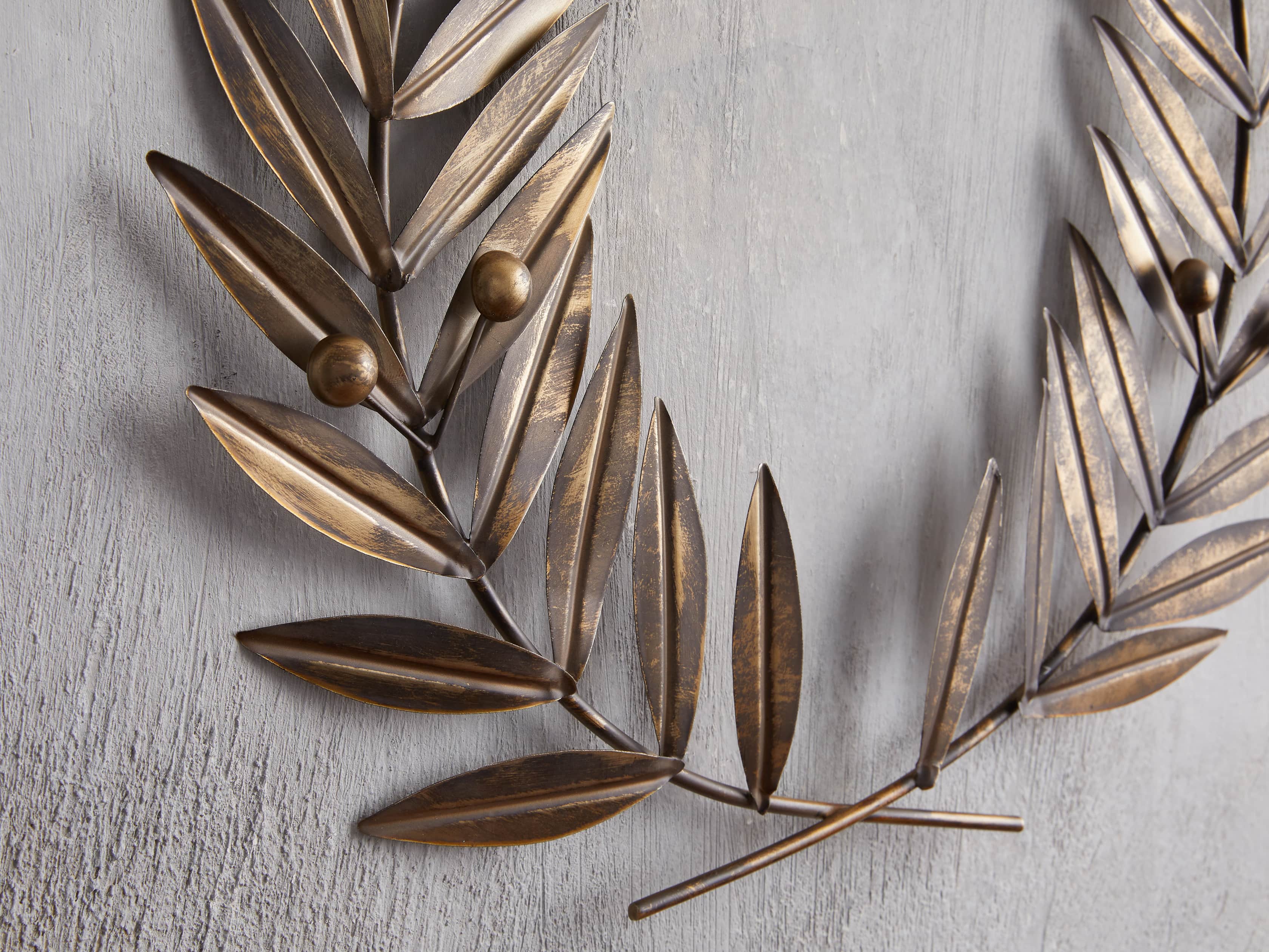 Laurel Metal Wreath in Distressed Brass, slide 2 of 4