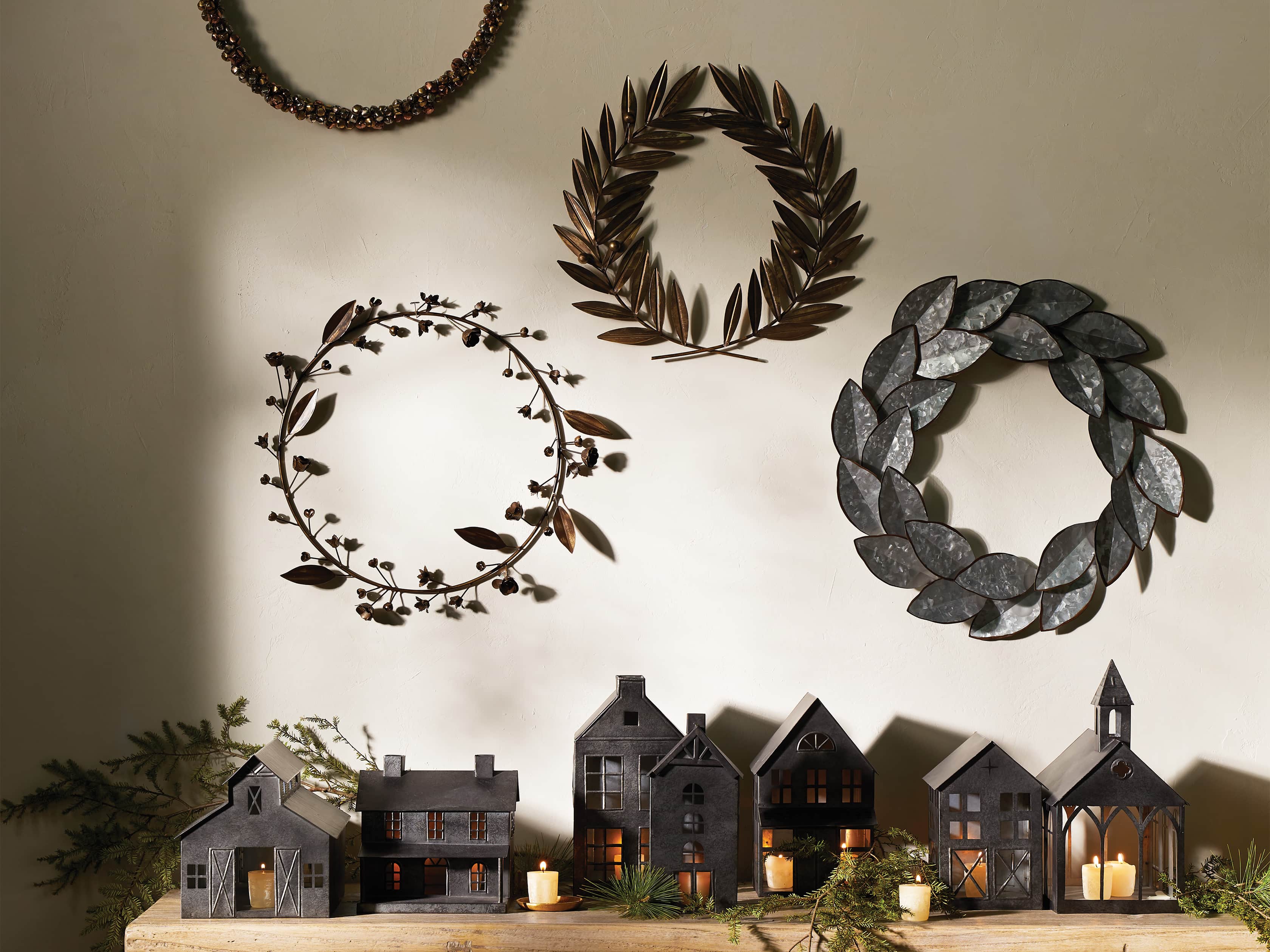 Laurel Metal Wreath in Distressed Brass, slide 3 of 4