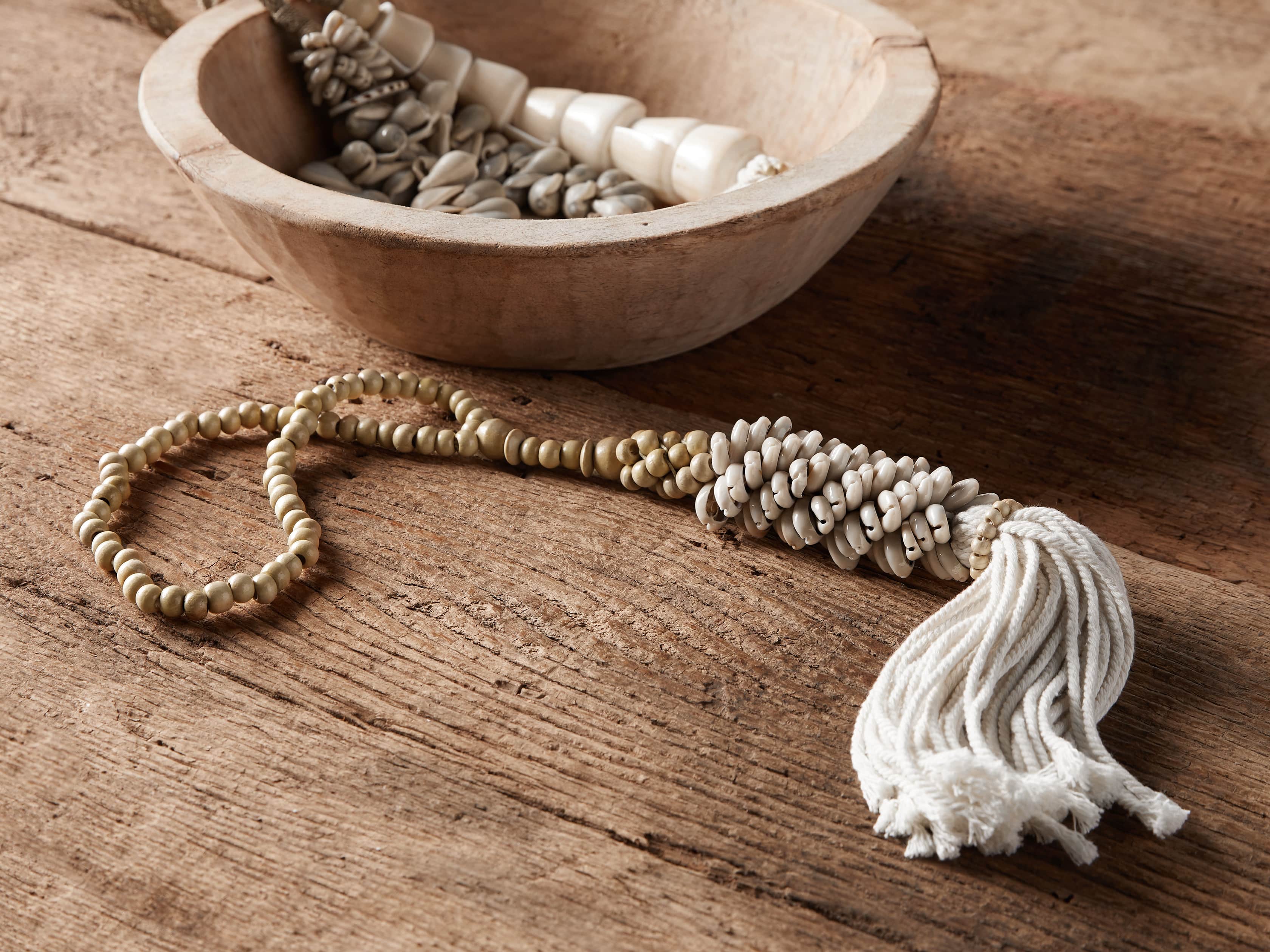 Wood & Shell Beaded Tassel, slide 1 of 3