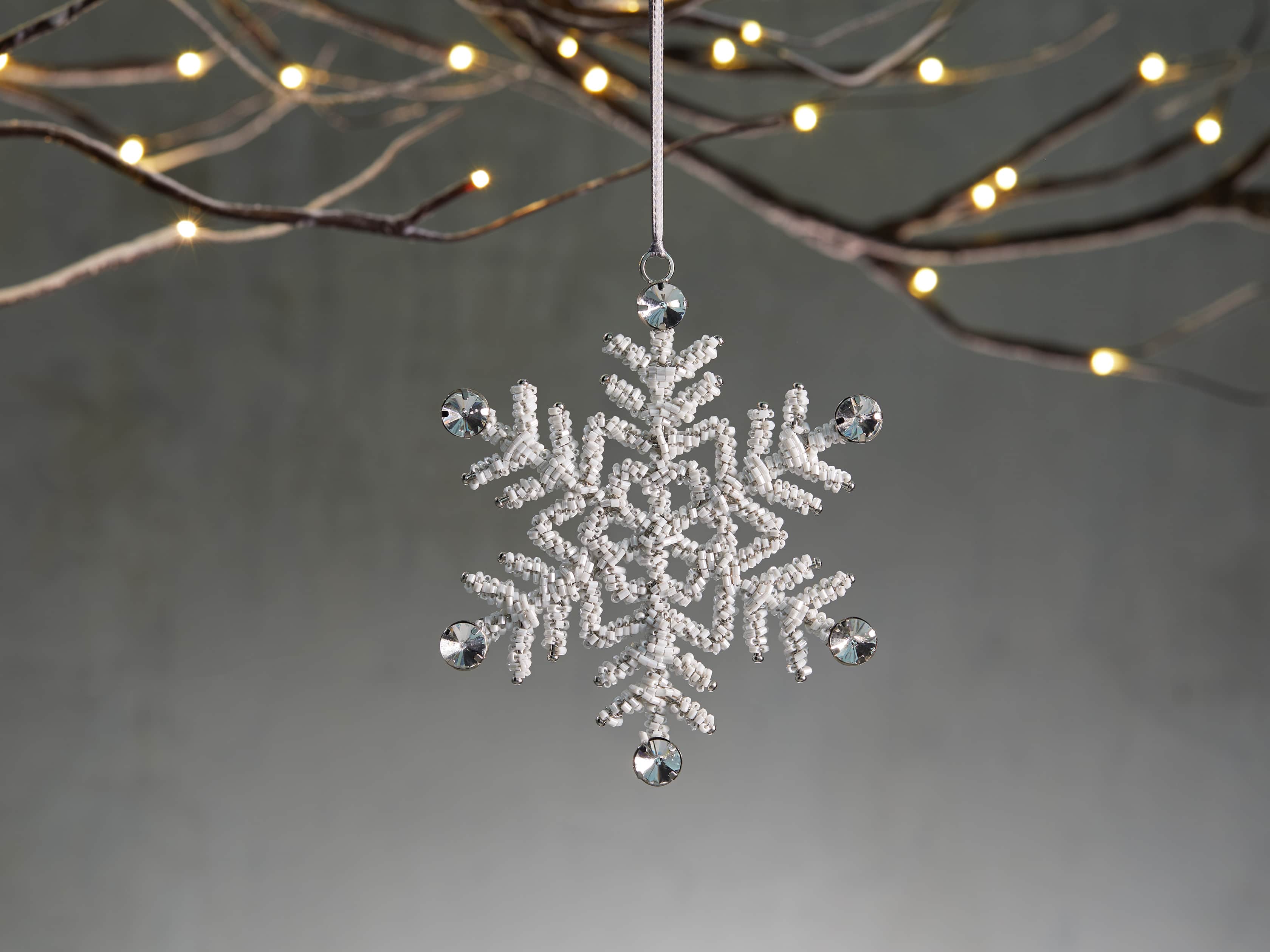 Small Beaded Snowflake Ornament (Set of 4), slide 1 of 5
