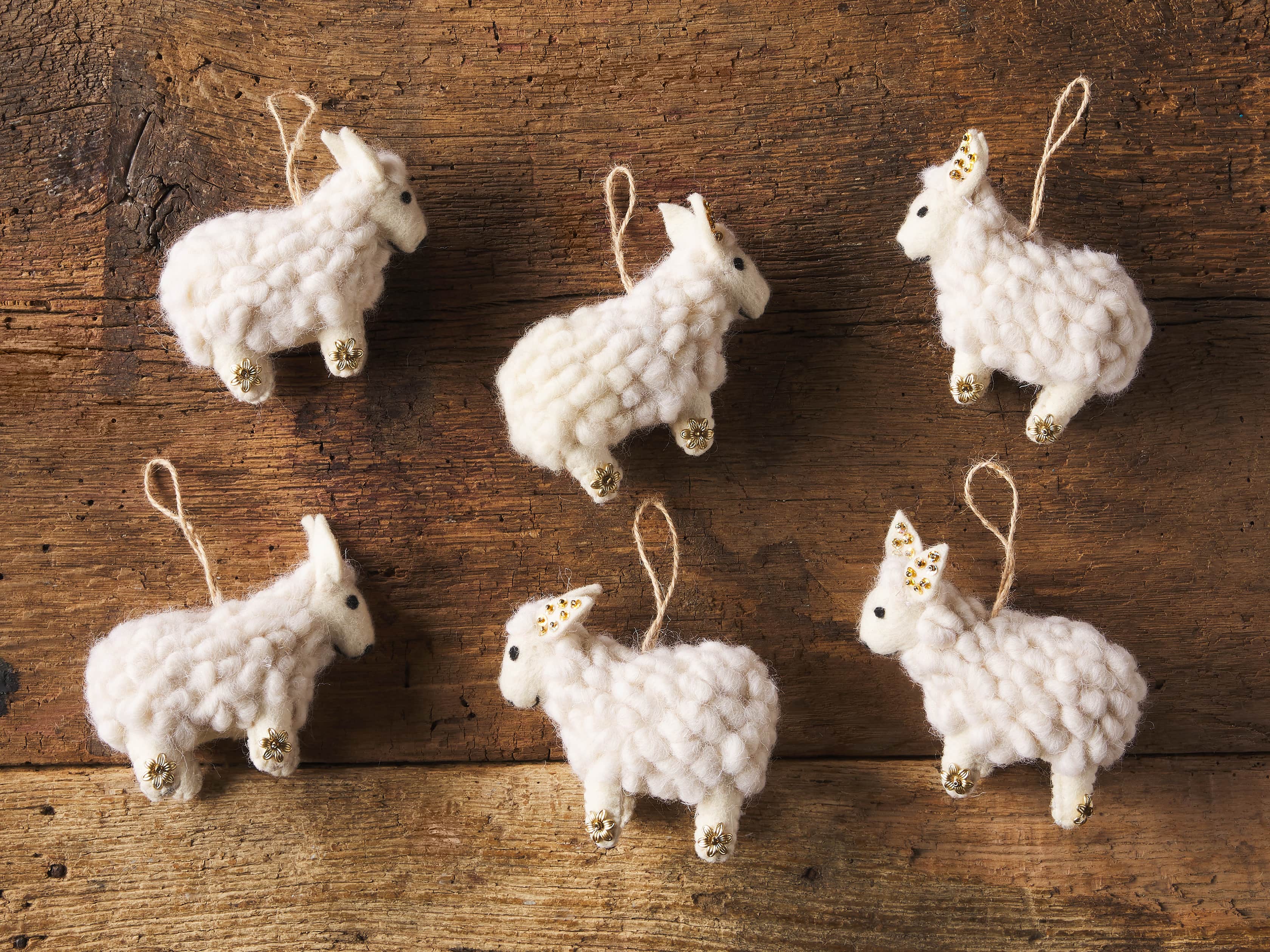 Ivory Wool Sheep Ornament (Set of 6), slide 2 of 2