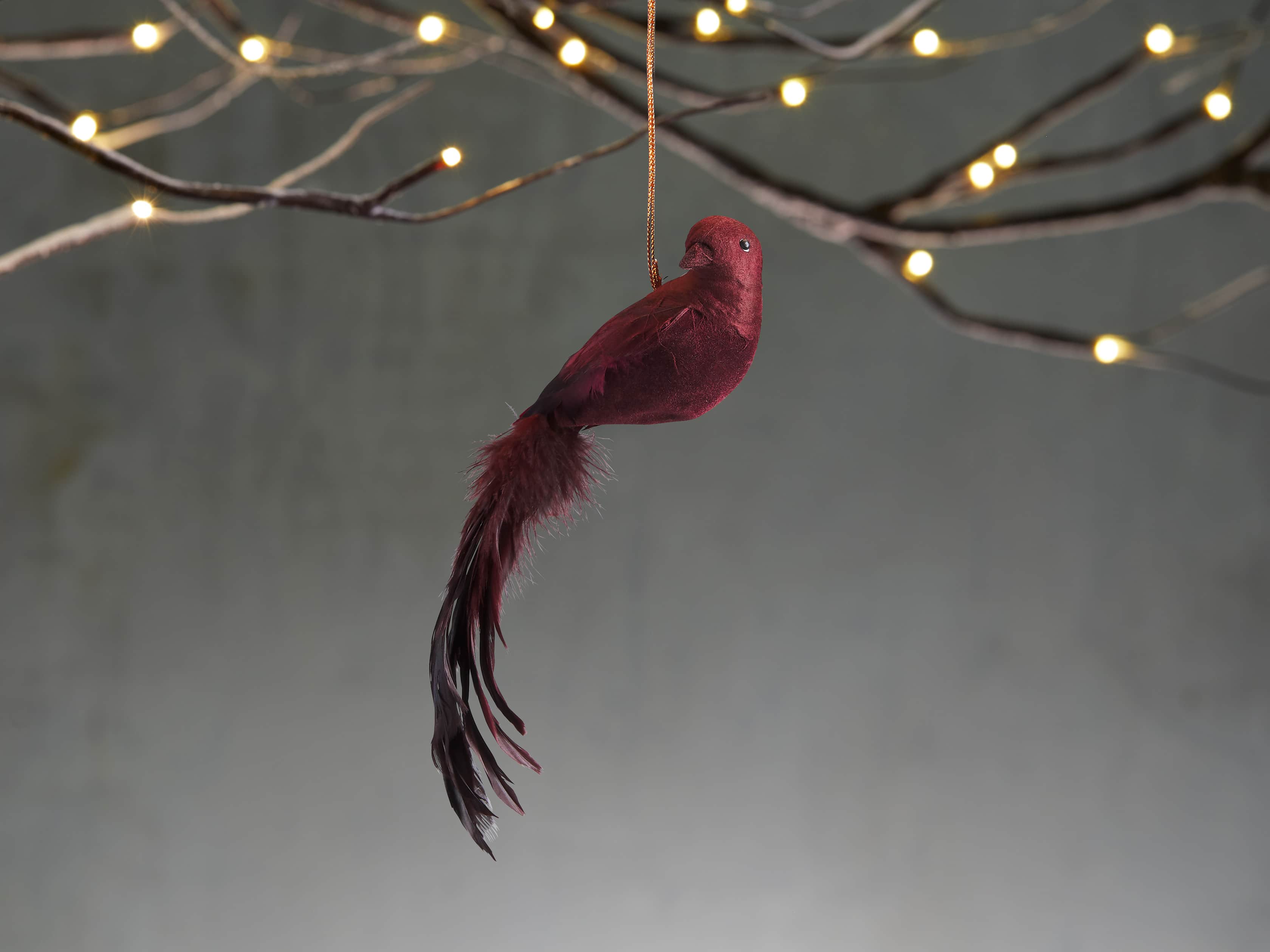 Burgundy Feathered Bird (Set of 4), slide 1 of 3