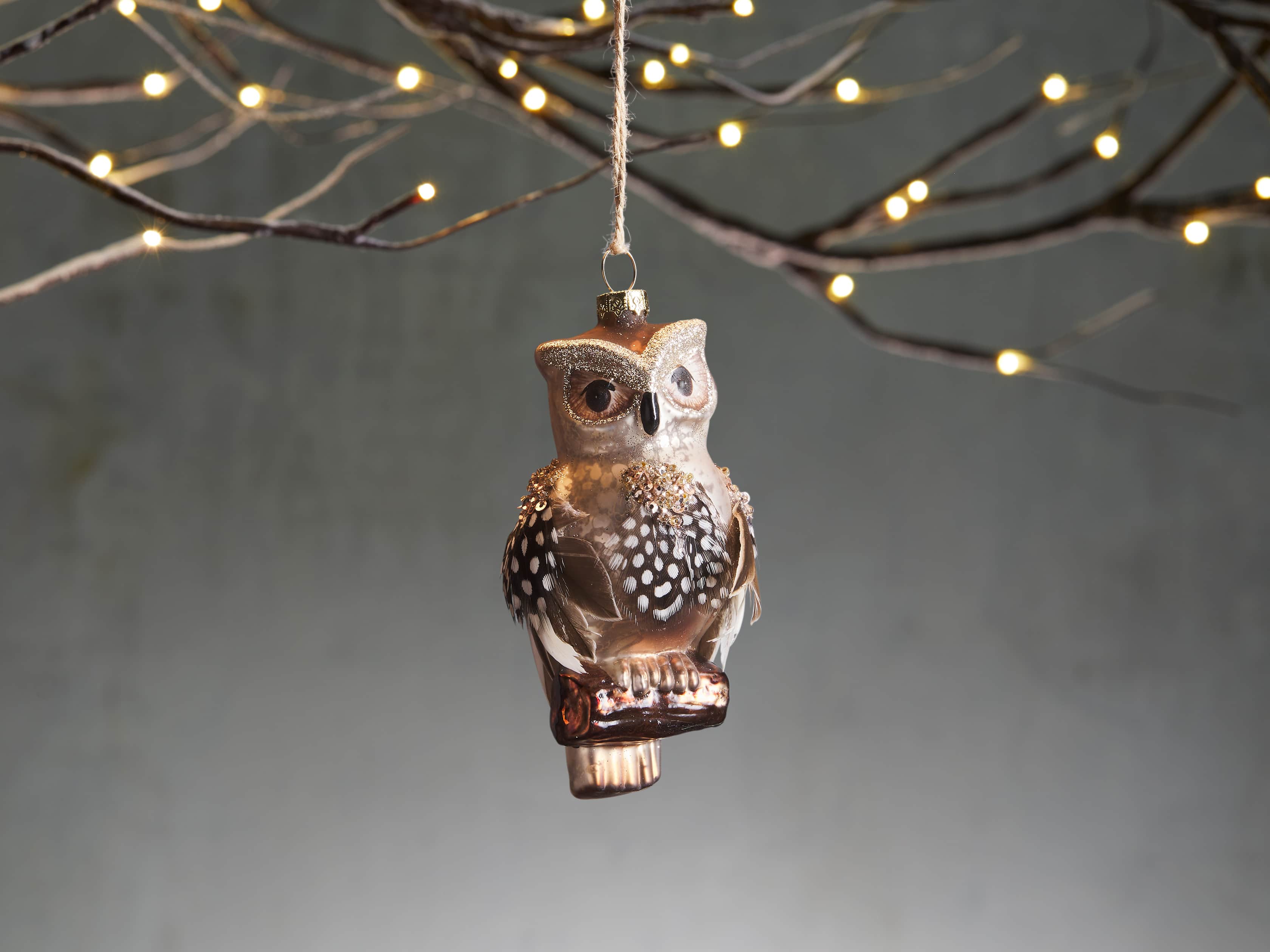 Glass Feathered Owl Ornament (Set of 6), slide 1 of 2