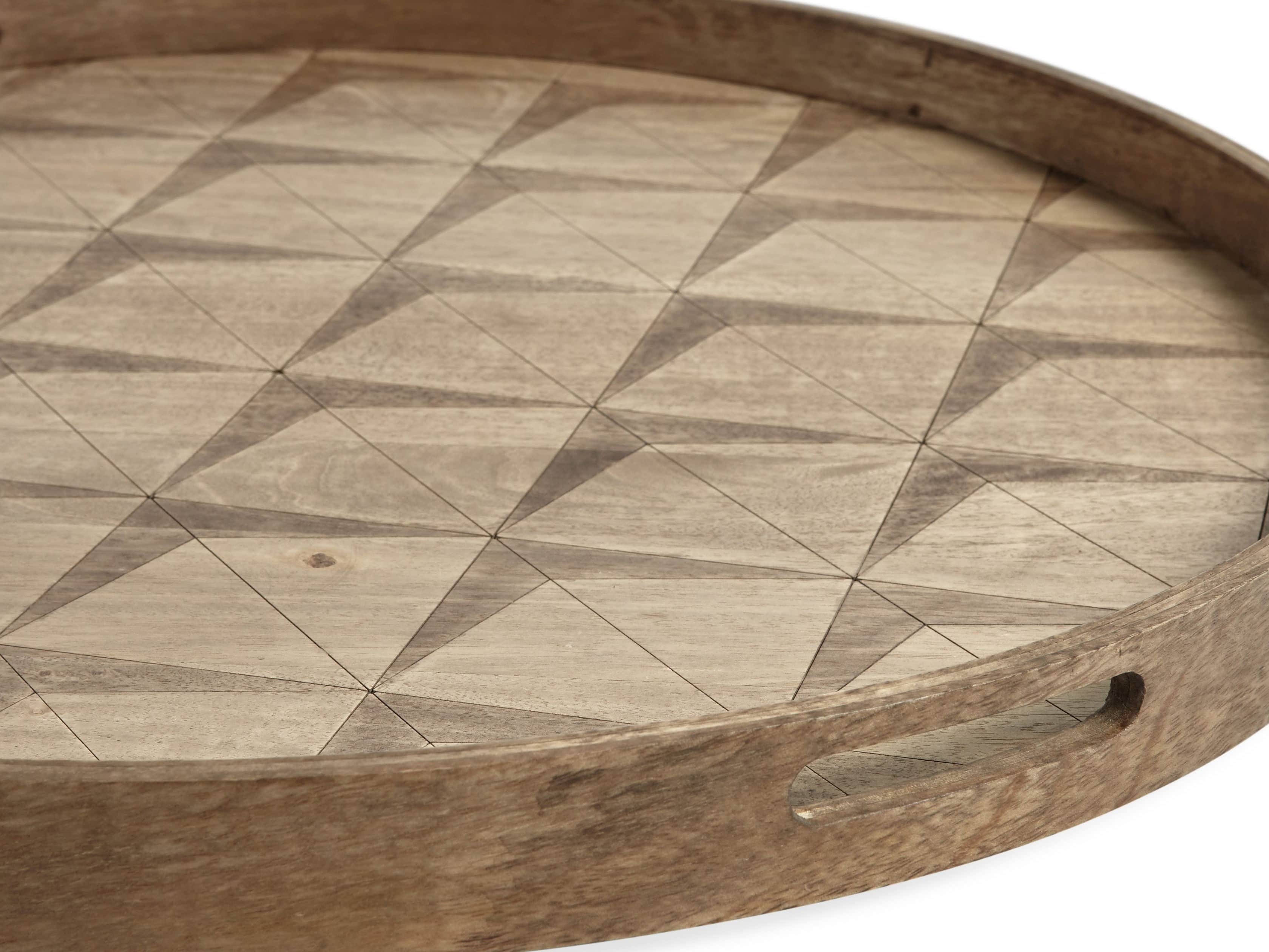 Granada Round Tray in Mango Wood Gray | Arhaus