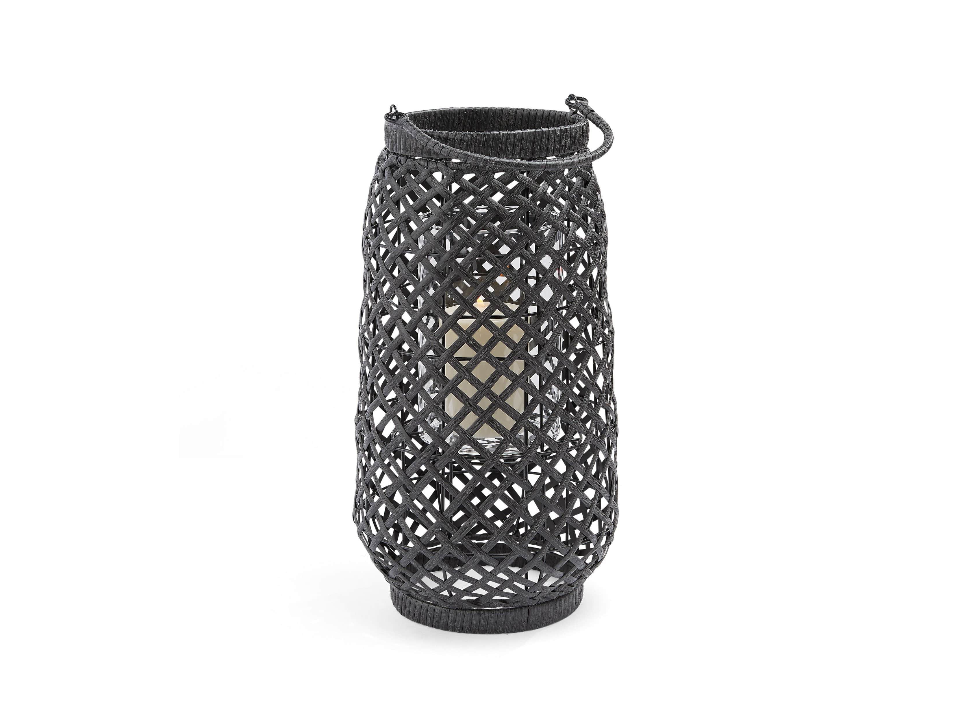 Boho Weave Outdoor Lantern in Dry Bark