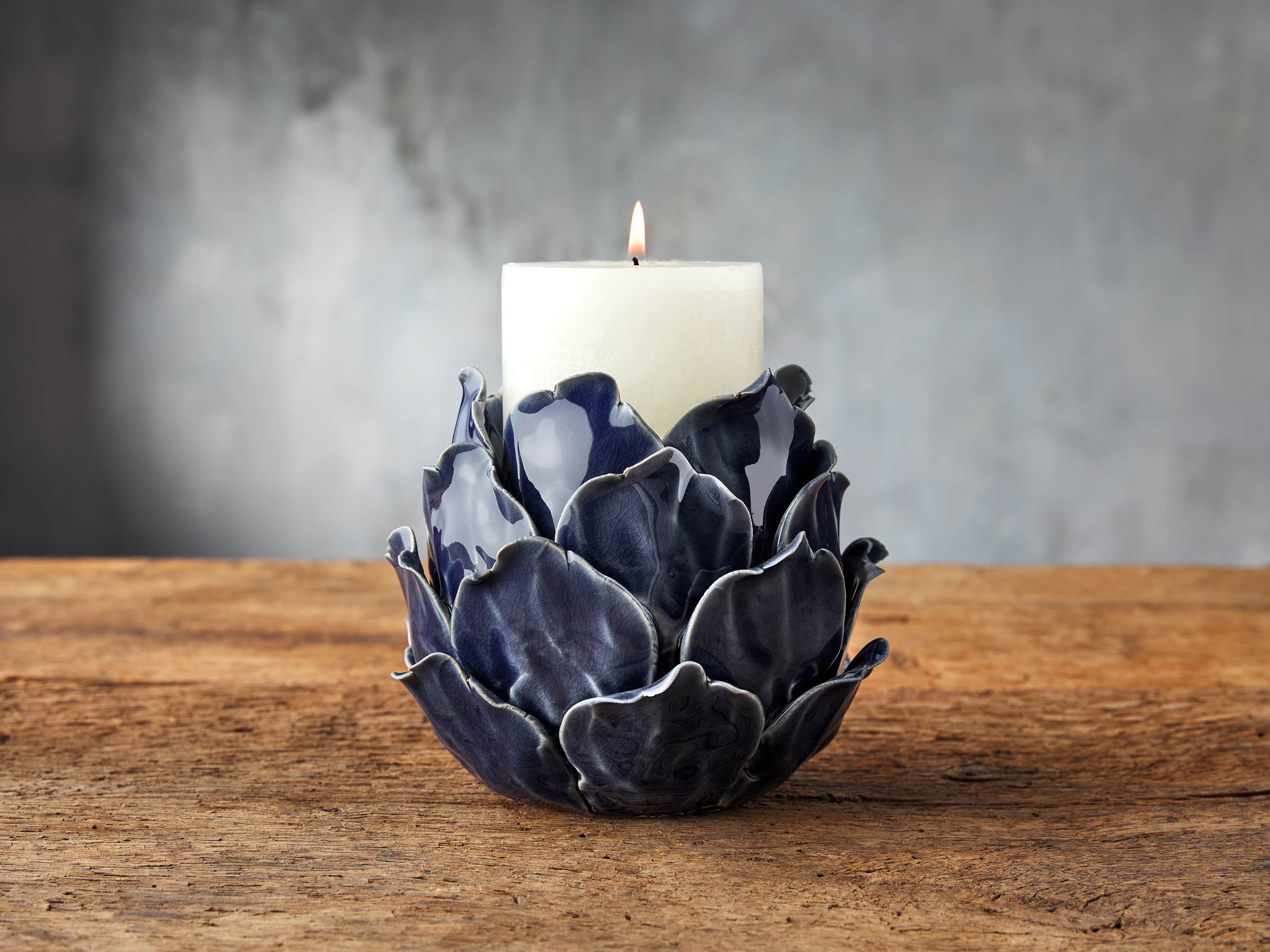 Dahlia Pillar Holder in Blue, slide 1 of 2