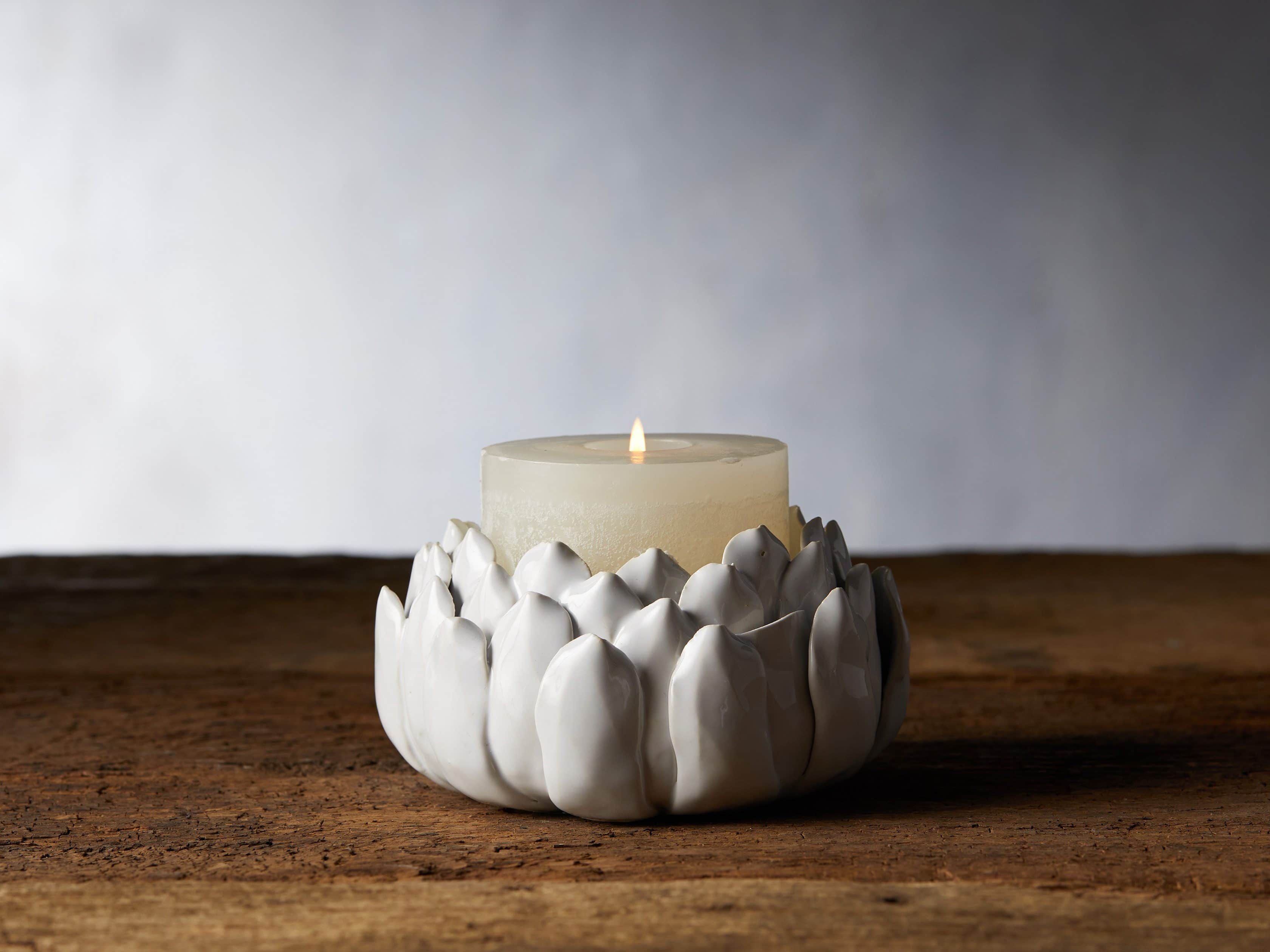 Dahlia Pillar Holder in White, slide 1 of 4