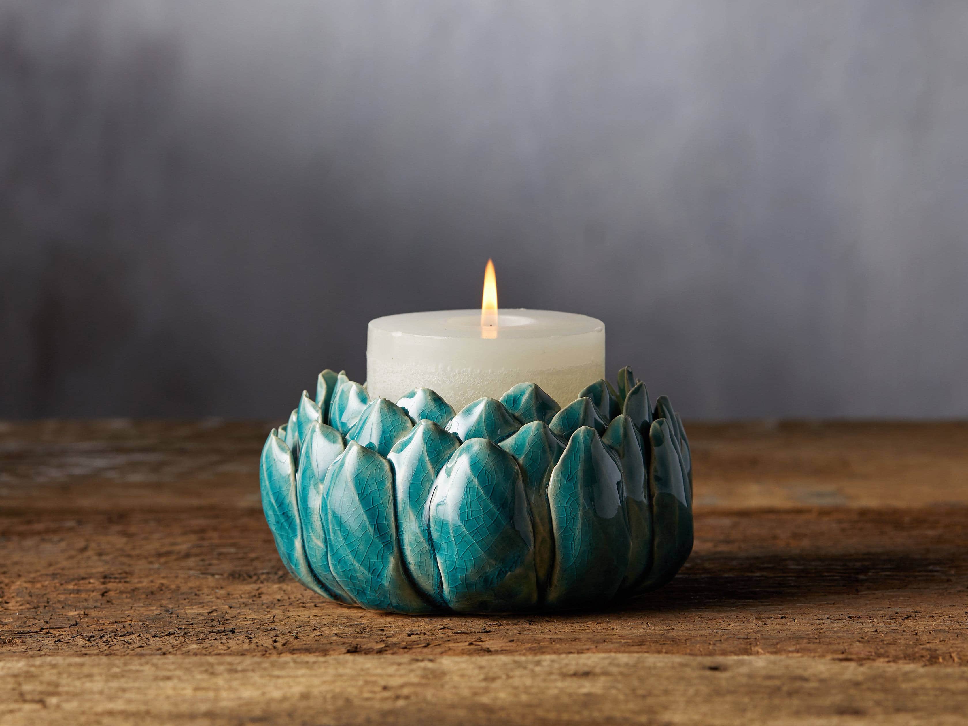 Dahlia Pillar Holder in Aqua, slide 1 of 3