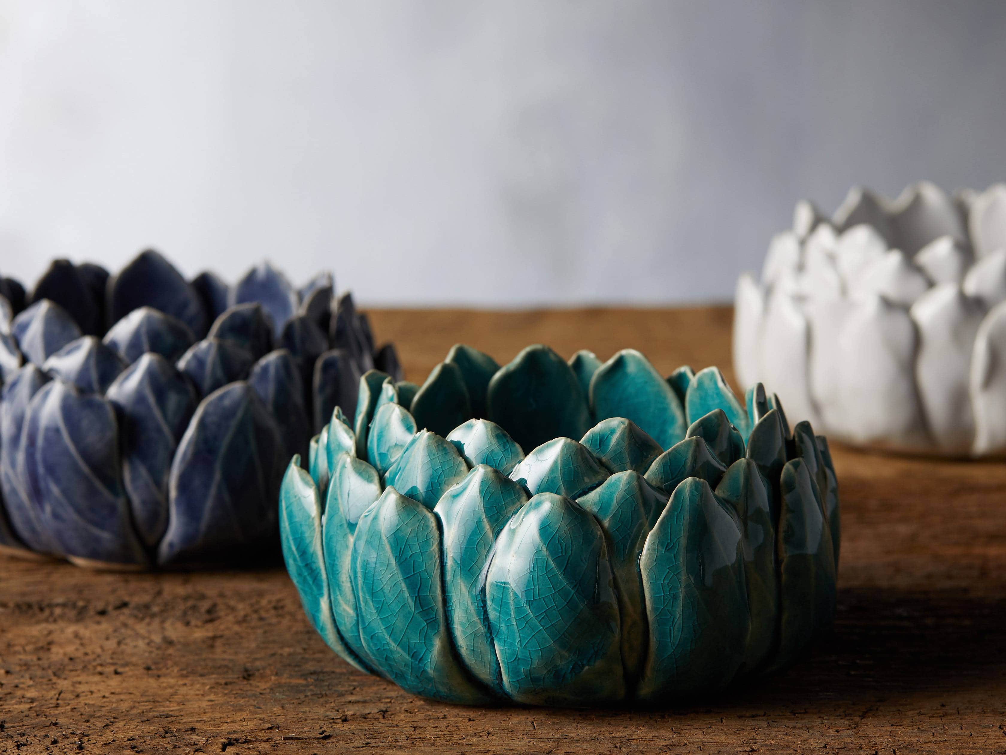 Dahlia Pillar Holder in Aqua, slide 3 of 3