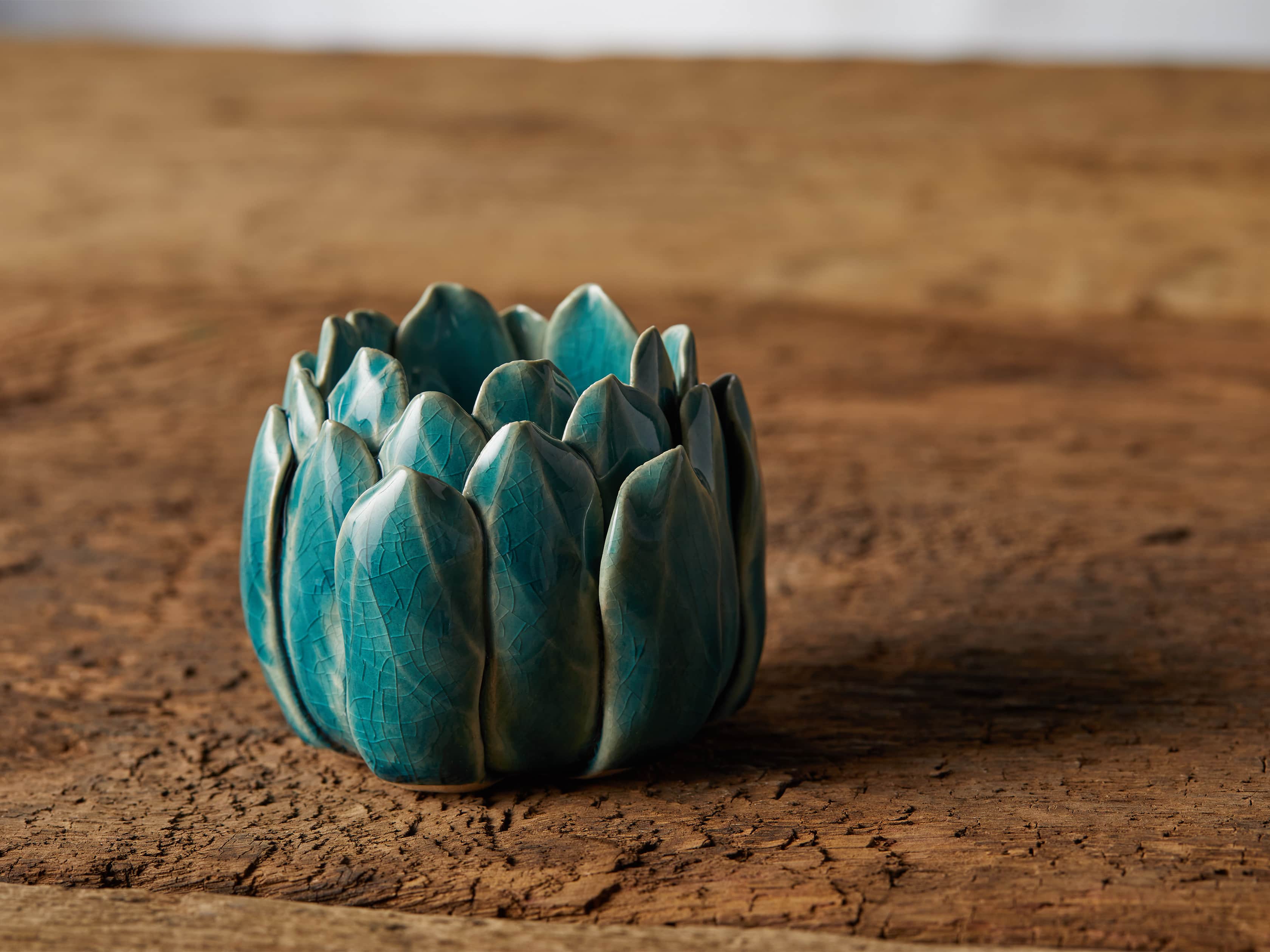 Dahlia Tealight Holder in Aqua, slide 1 of 3
