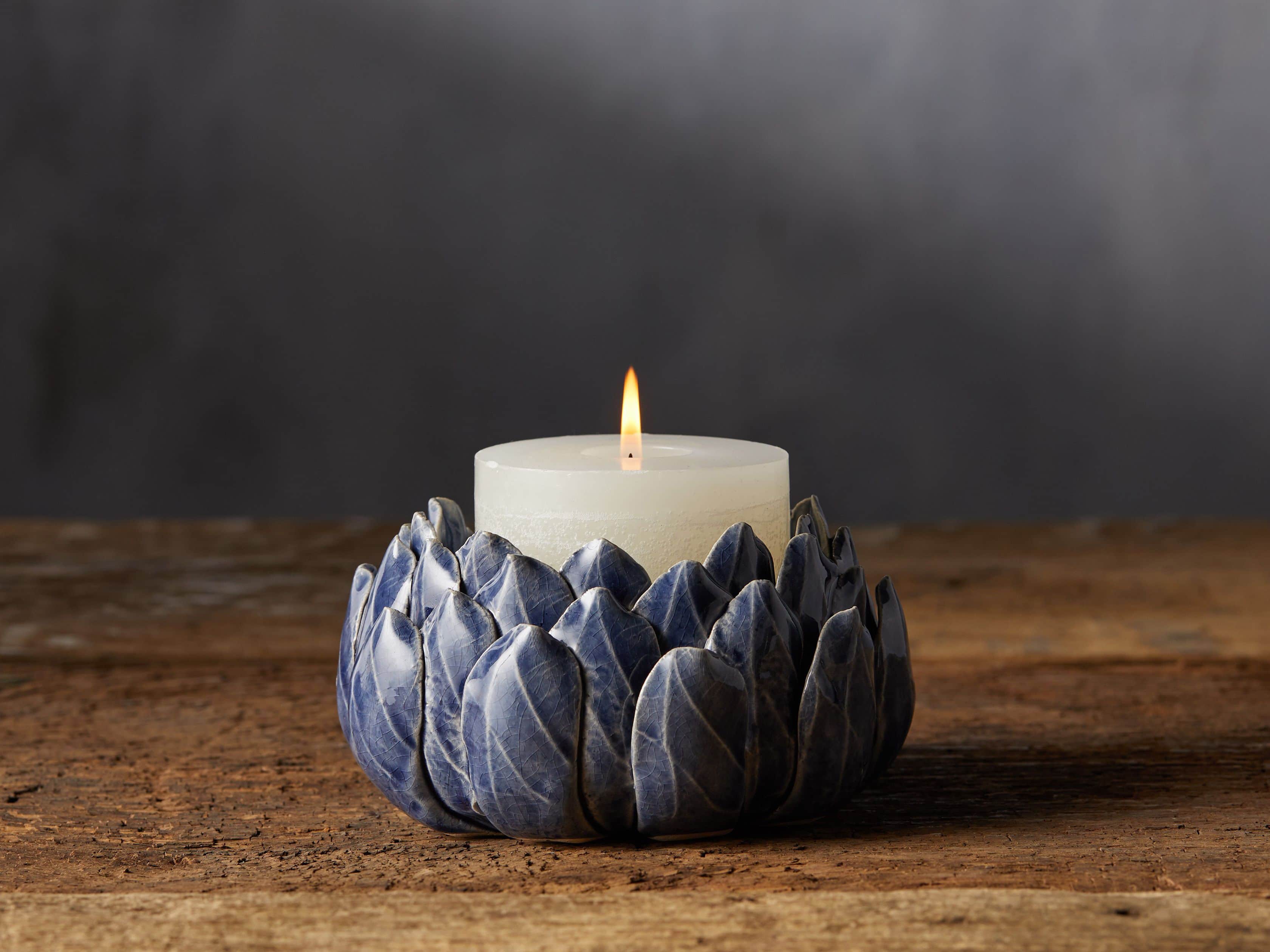 Dahlia Pillar Holder in Dark Blue, slide 1 of 4