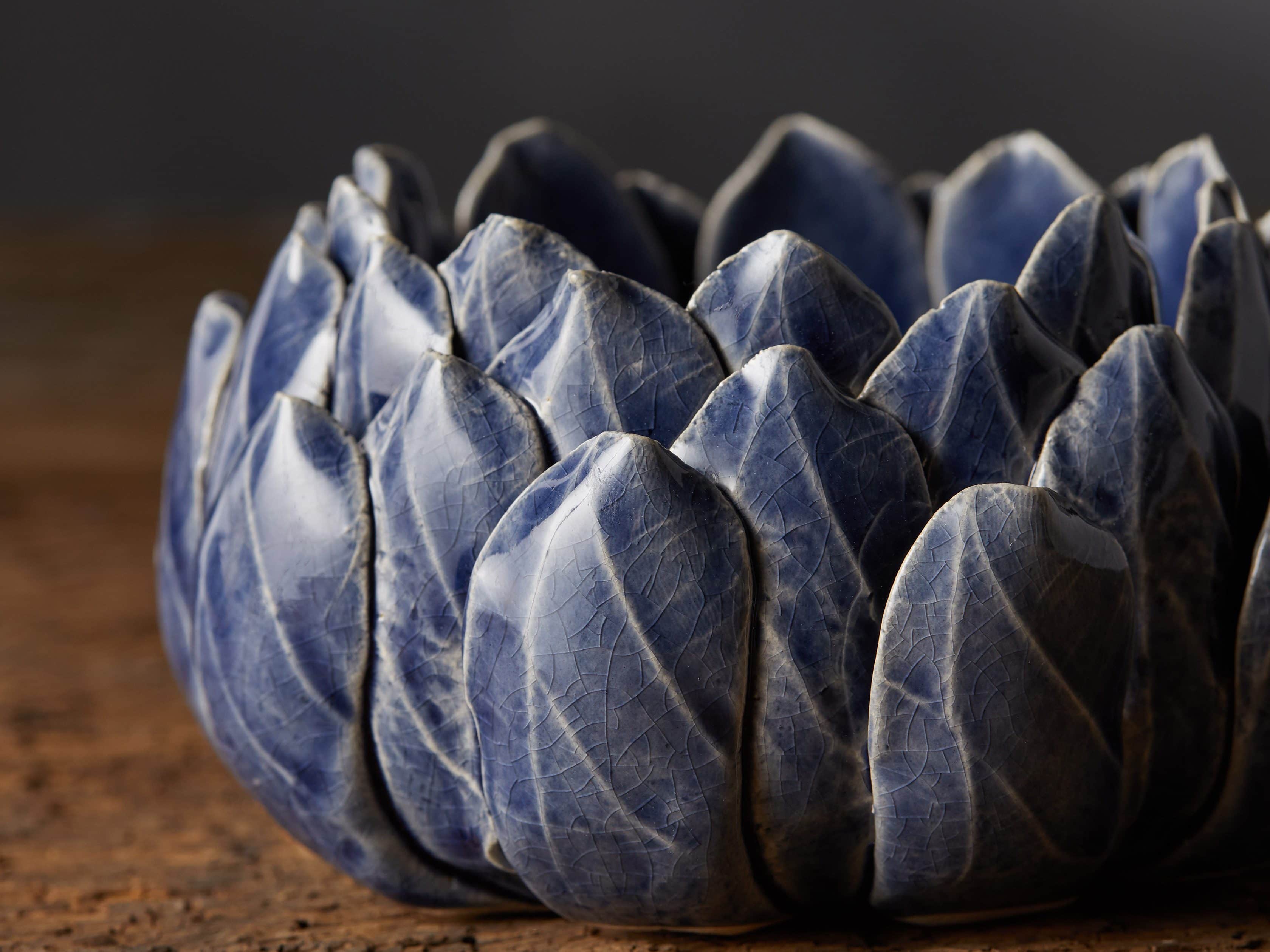 Dahlia Pillar Holder in Dark Blue, slide 2 of 4