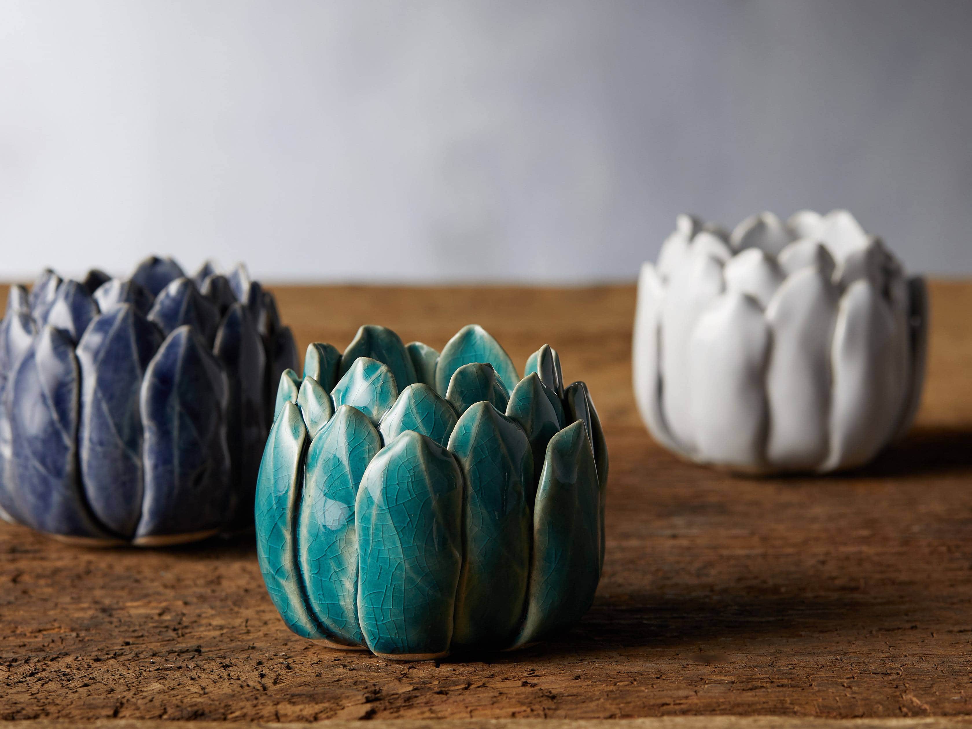Dahlia Tealight Holder in Dark Blue, slide 3 of 3