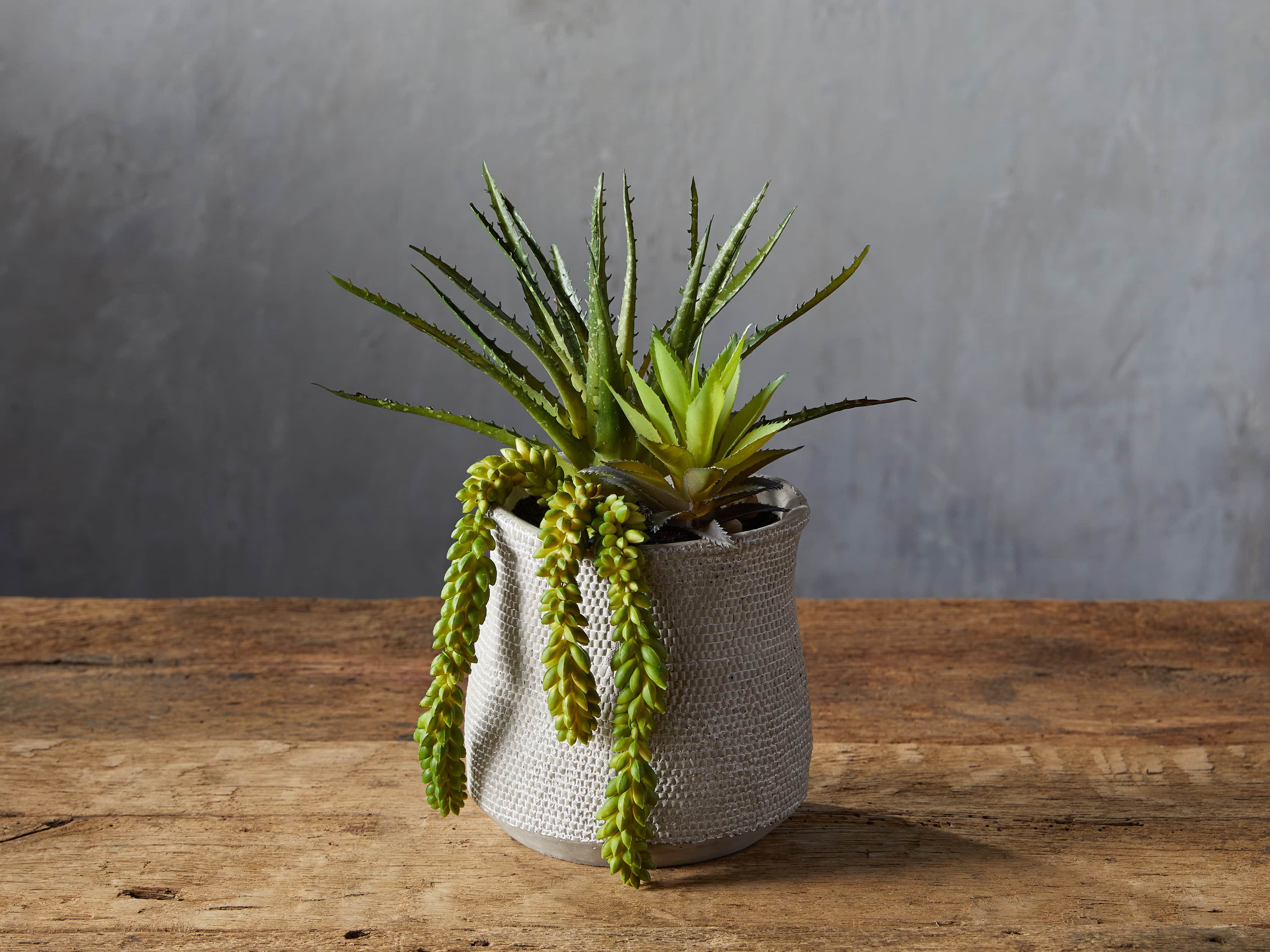 Basket-Texture Vase with Faux Botanicals, slide 1 of 2