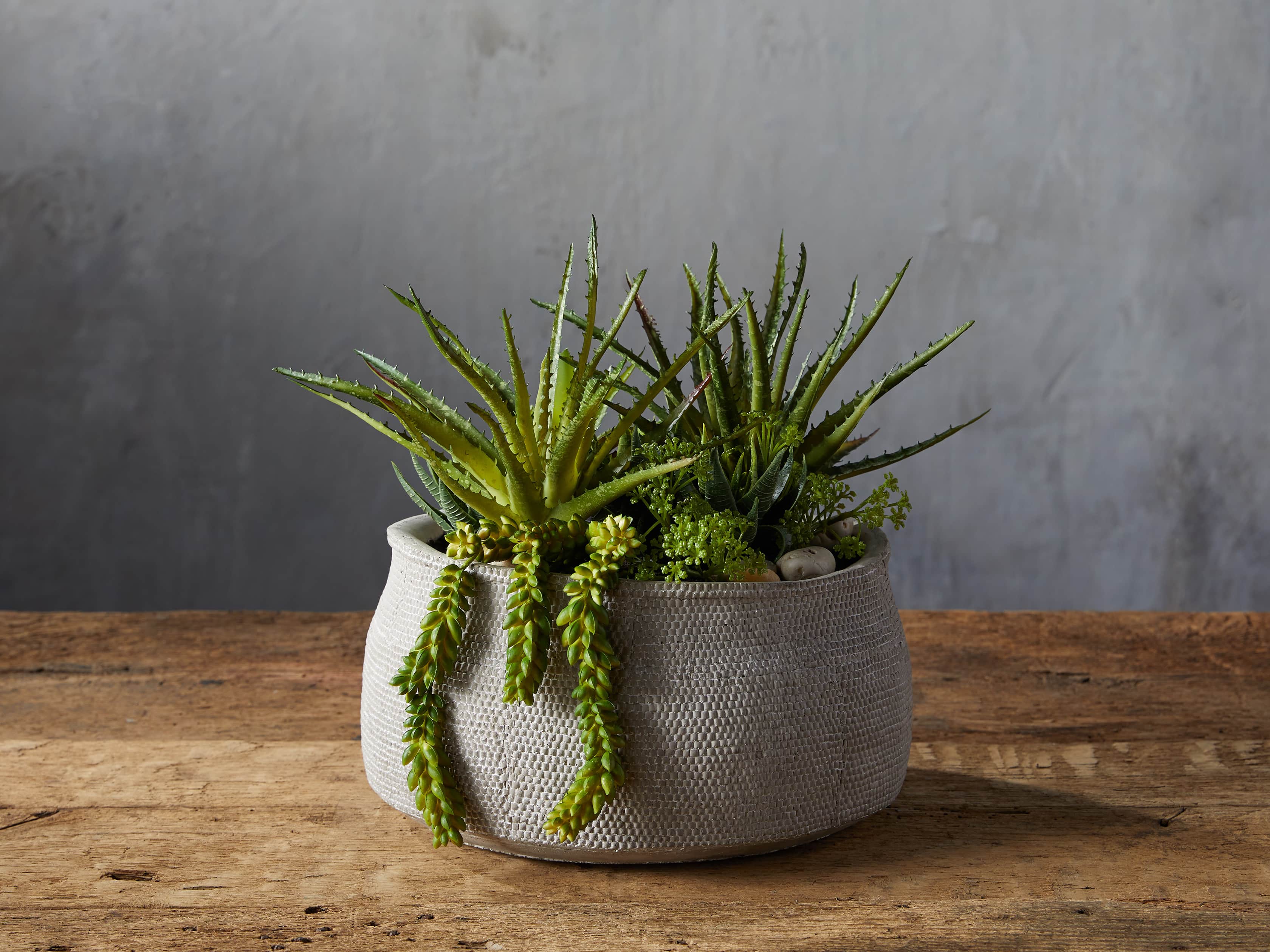 Basket-Texture Bowl with Faux Botanicals, slide 1 of 2