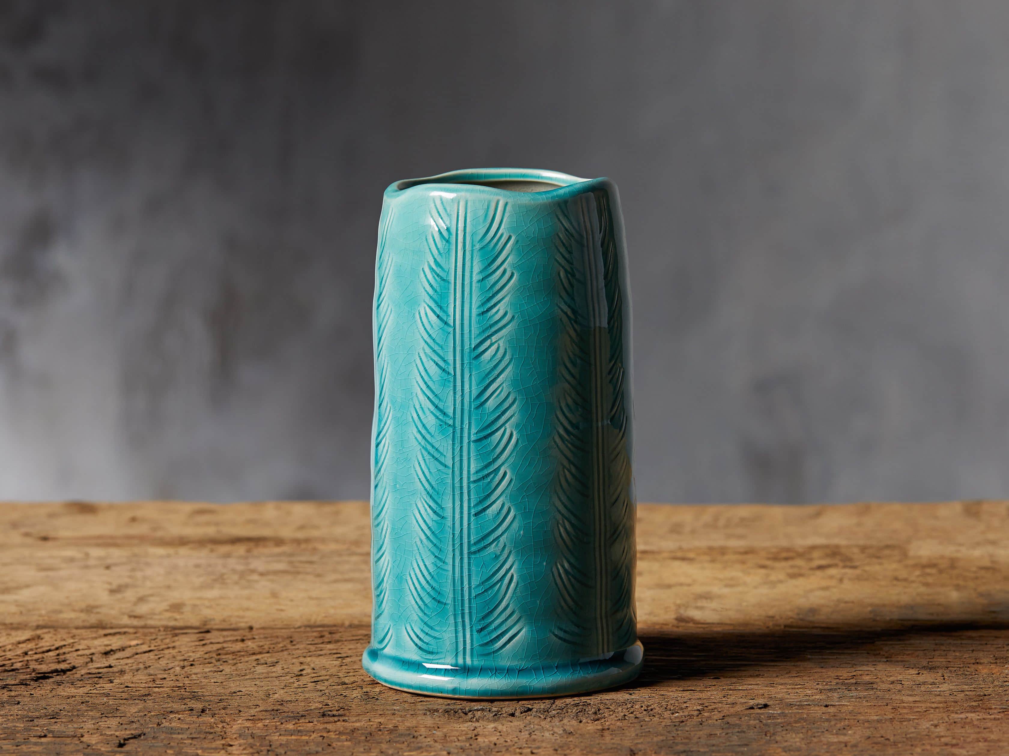 Aqua 7.75" Feather Vase