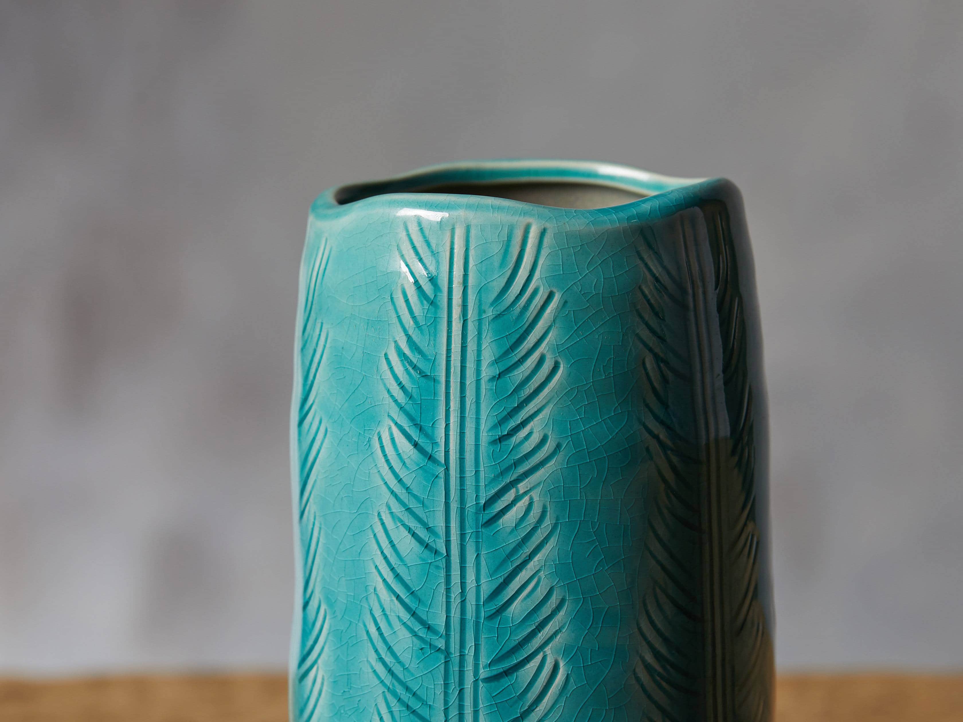 Aqua 7.75" Feather Vase