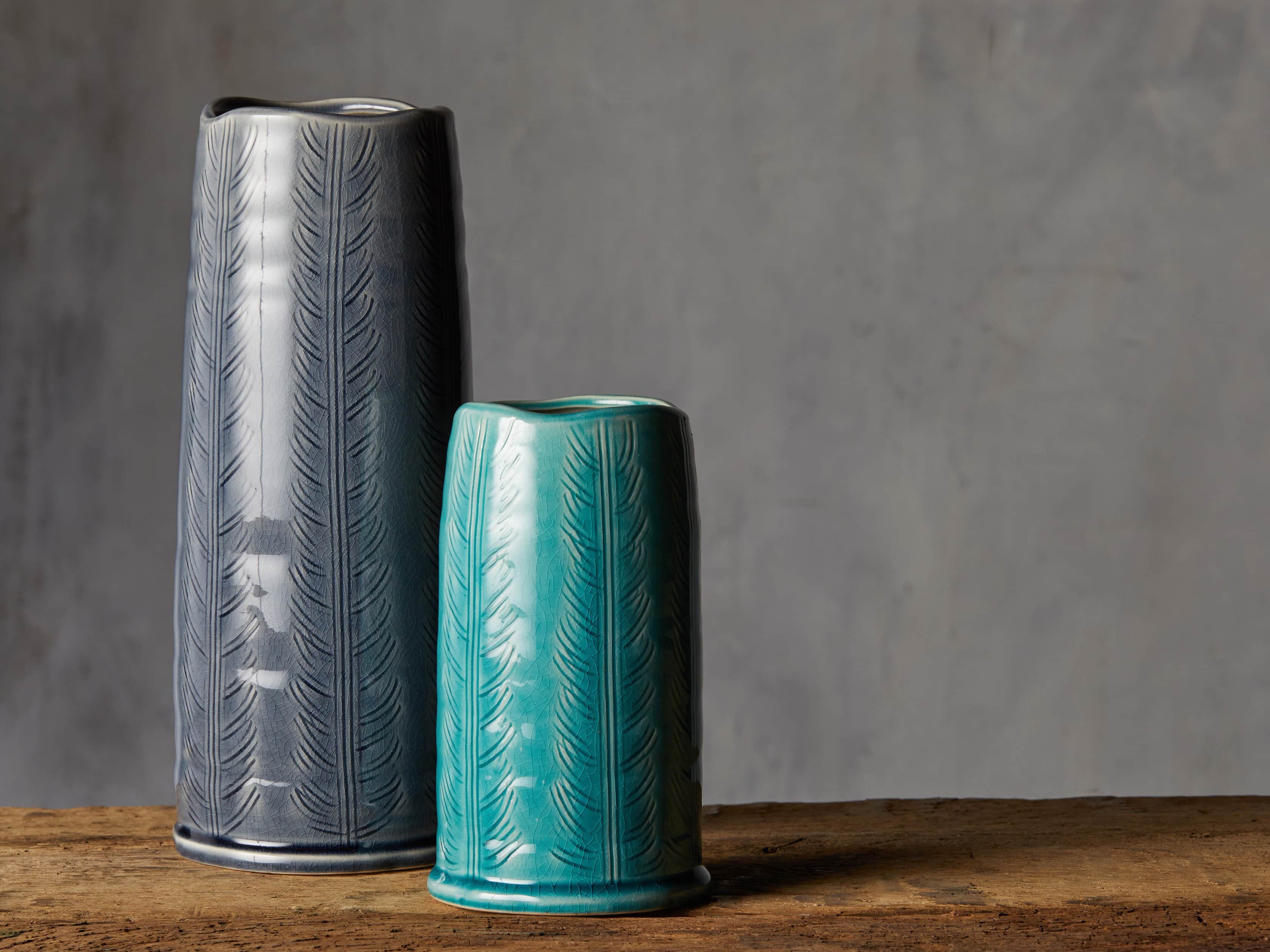 Aqua 7.75" Feather Vase