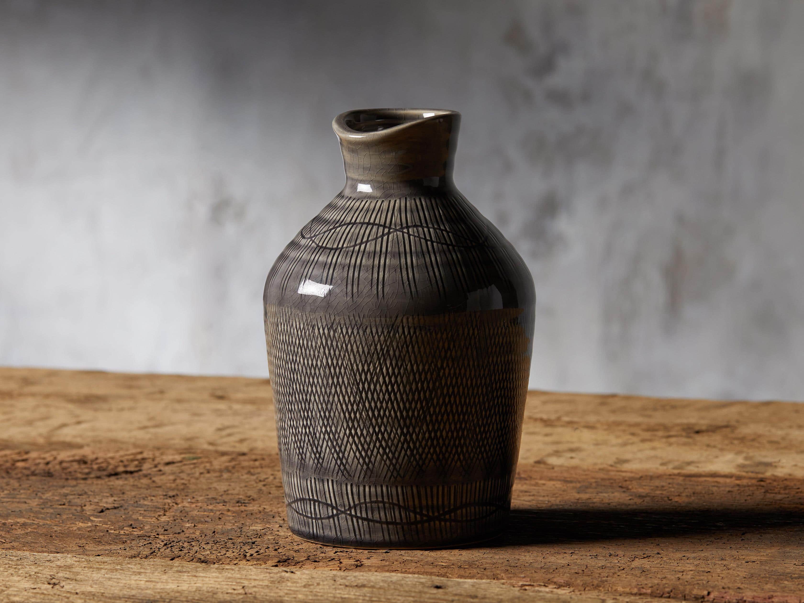 Grey 10" Crosshatch Vase