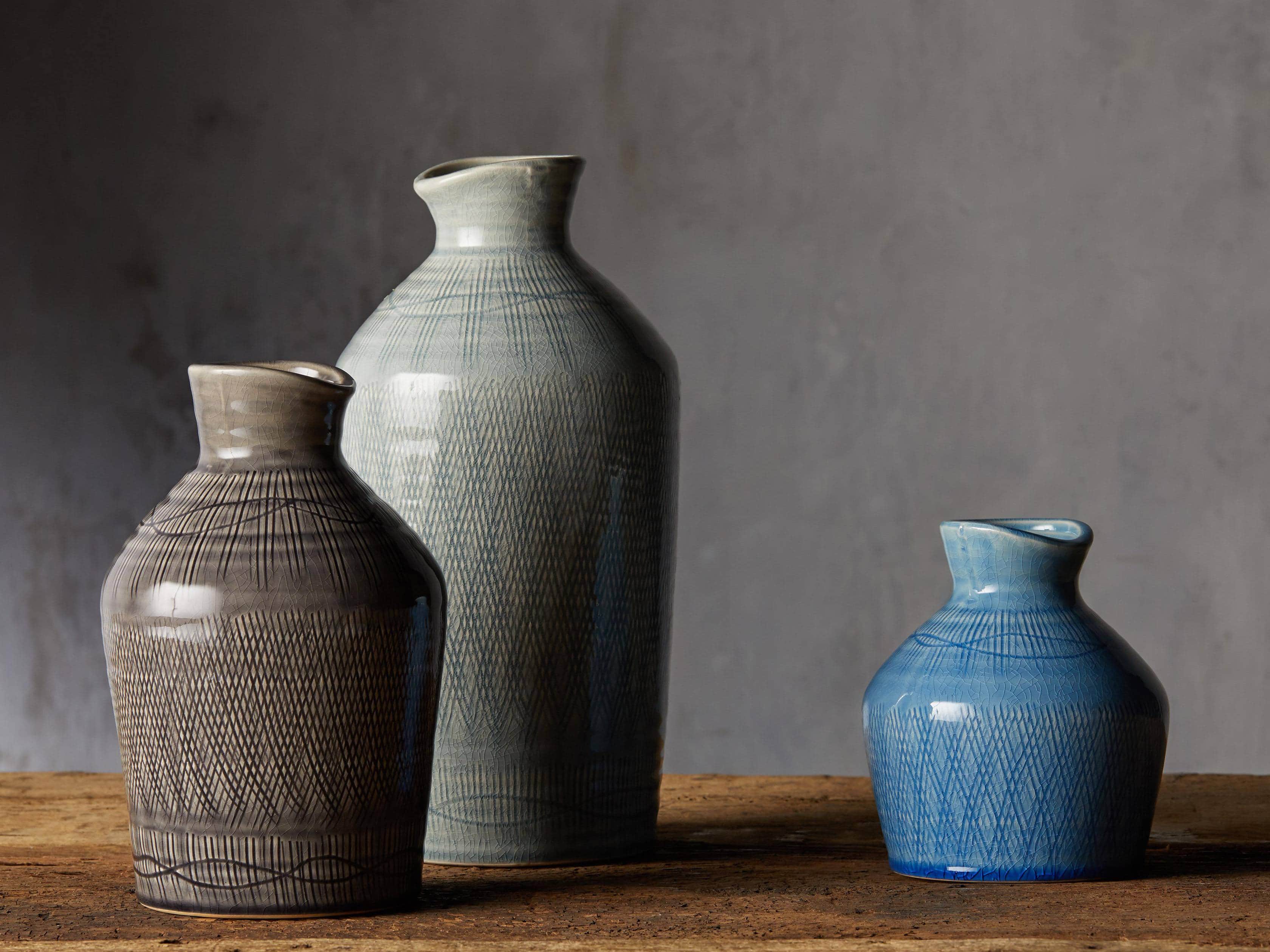 Sky Blue 6.5" Crosshatch Vase