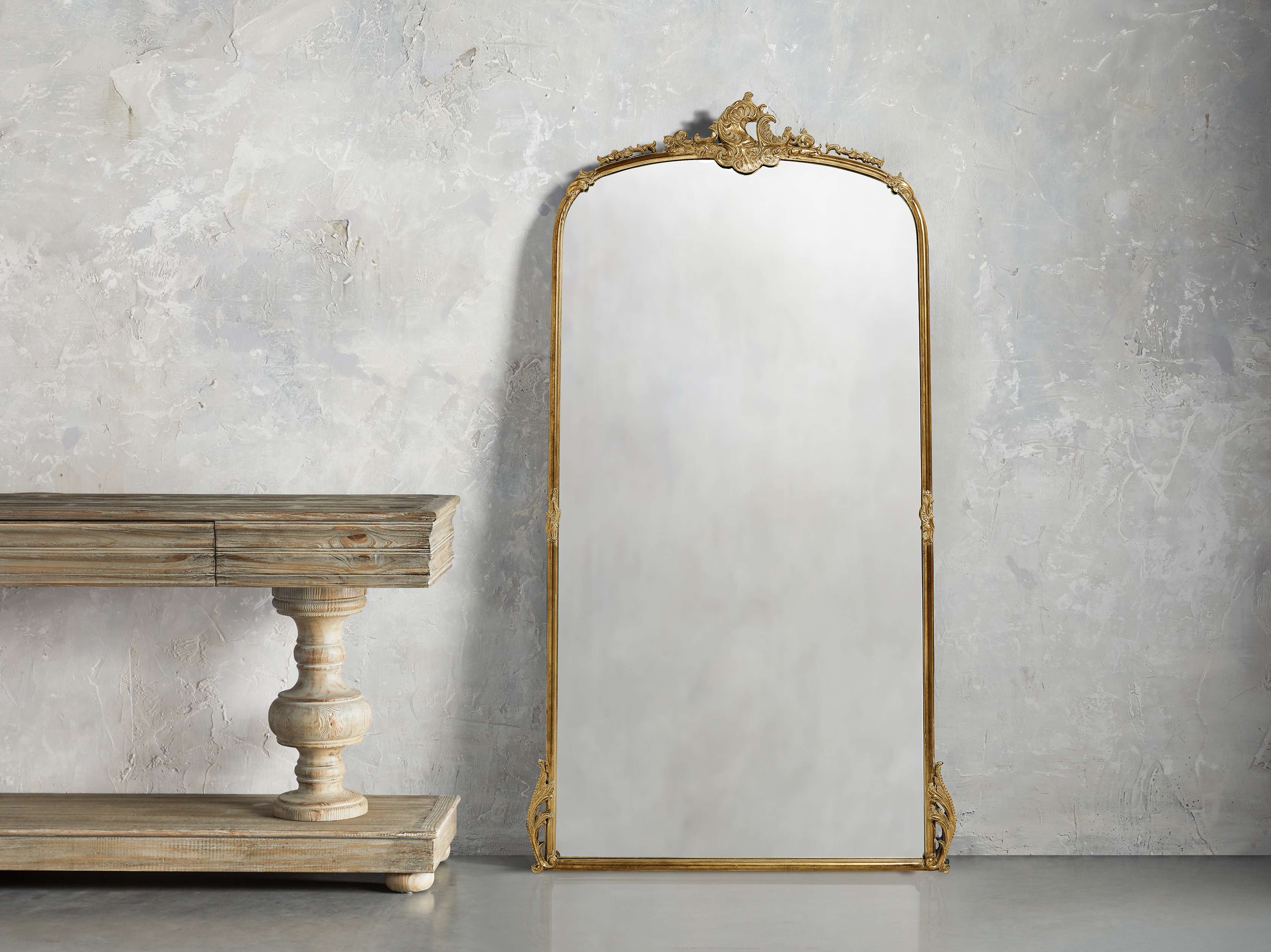Amelie Floor Mirror In Gold Arhaus, Gold Arched Ornate Full Length Mirror