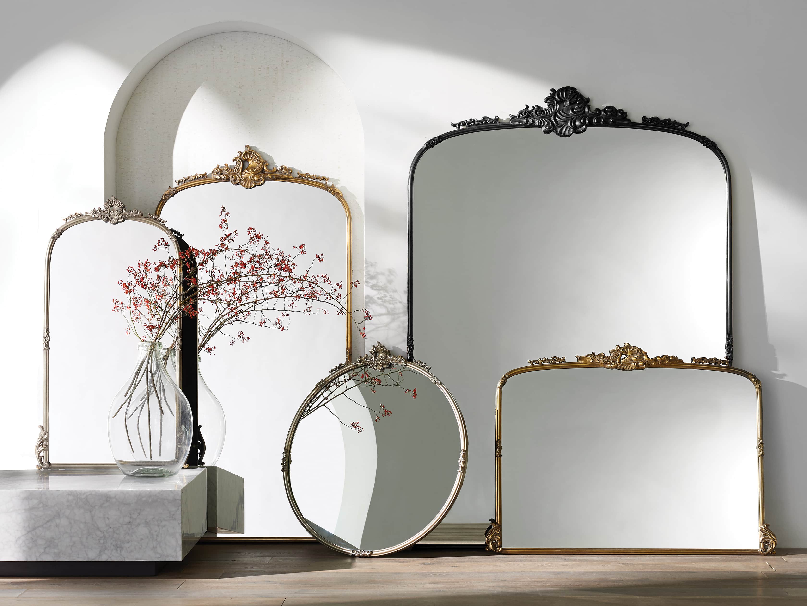 Amelie 41" Wooden Arched Floor Mirror in Golden Hue, slide 6 of 9