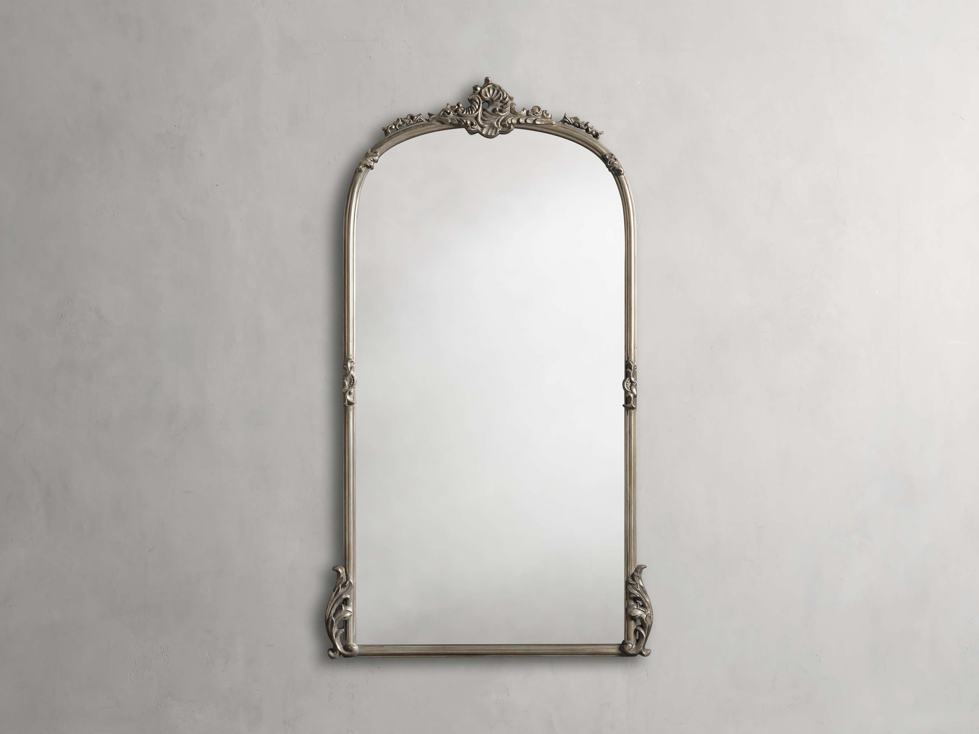 Amelie 28" Wooden Arched Wall Mirror in Silver, slide 1 of 8