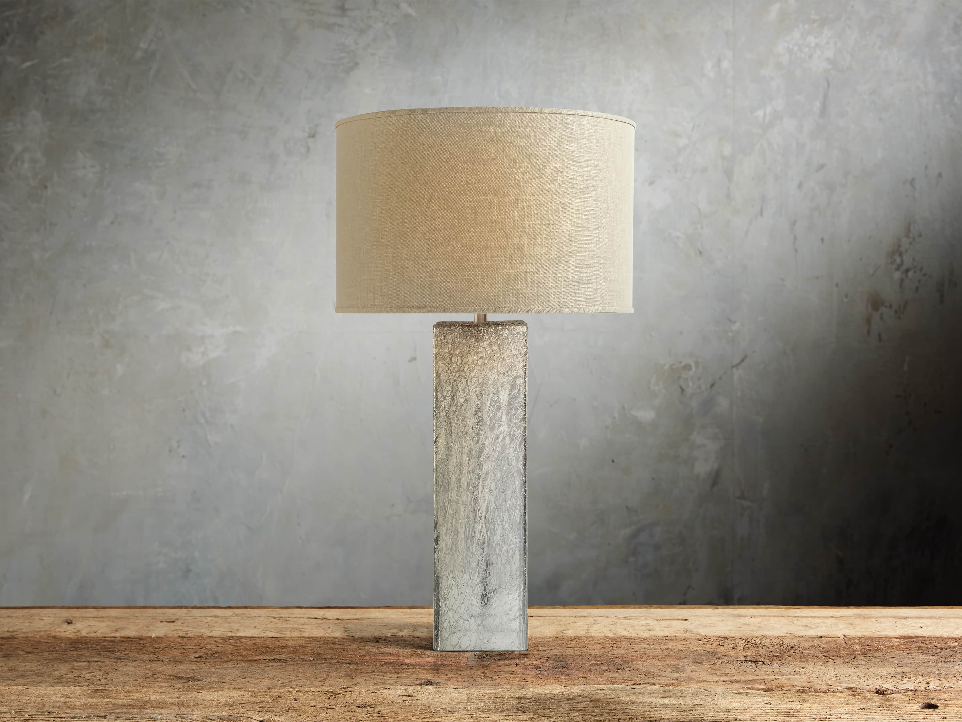 Adrano Table Lamp in Silver with Natural Shade