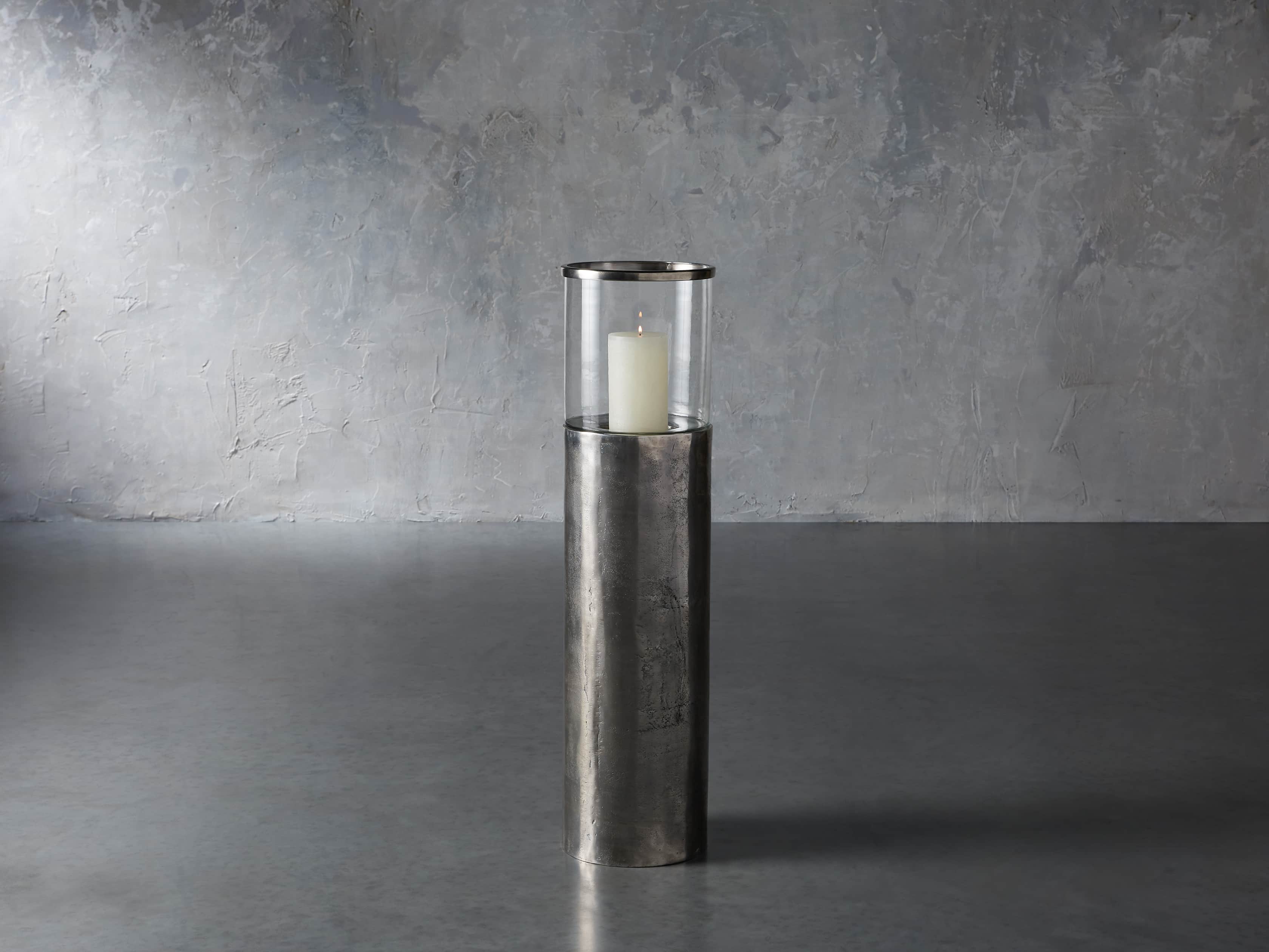 Dorian Small Distressed Silver Candle Stand, slide 1 of 3