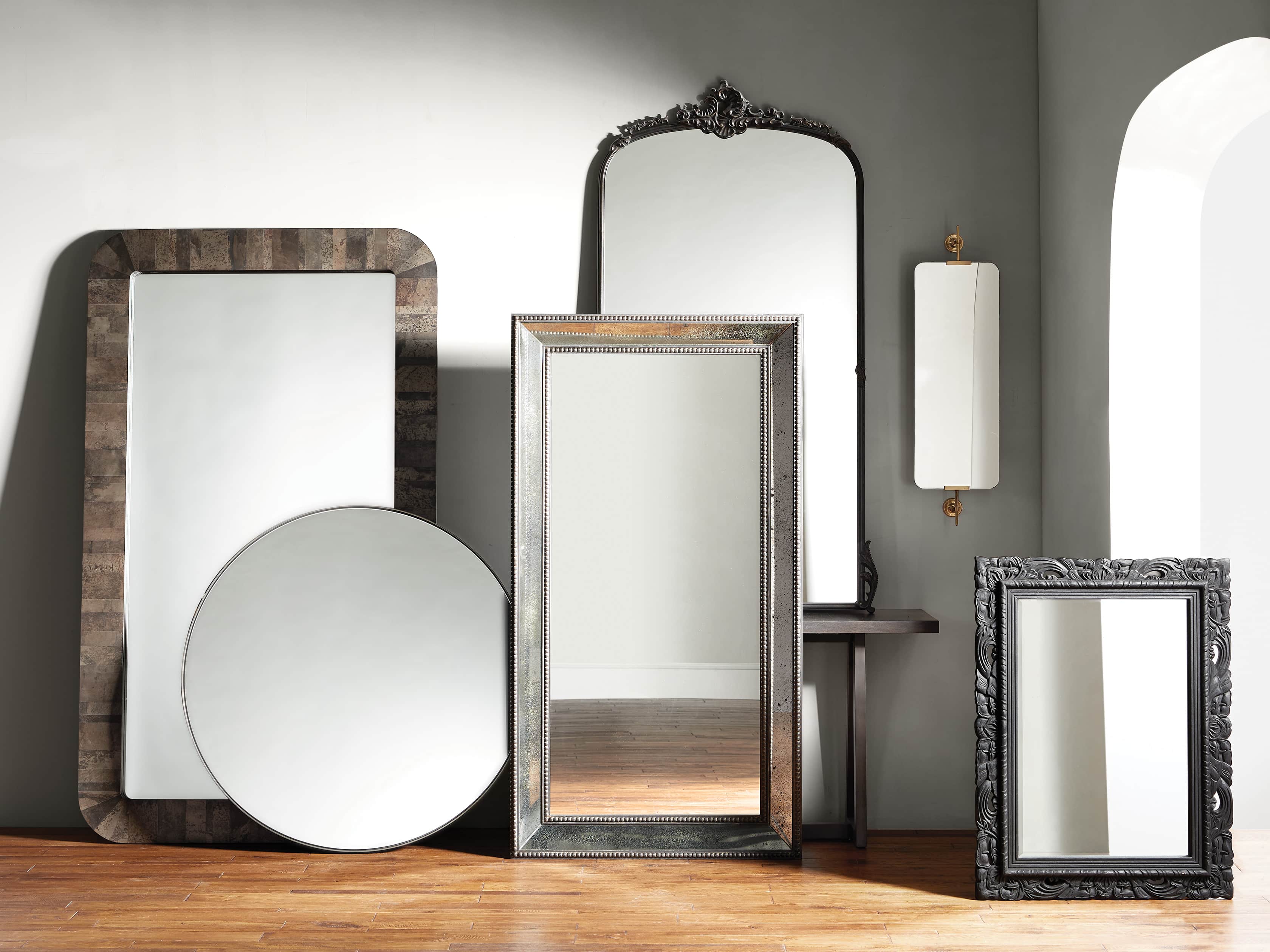 Serano Floor Mirror in Glass in Black Arhaus