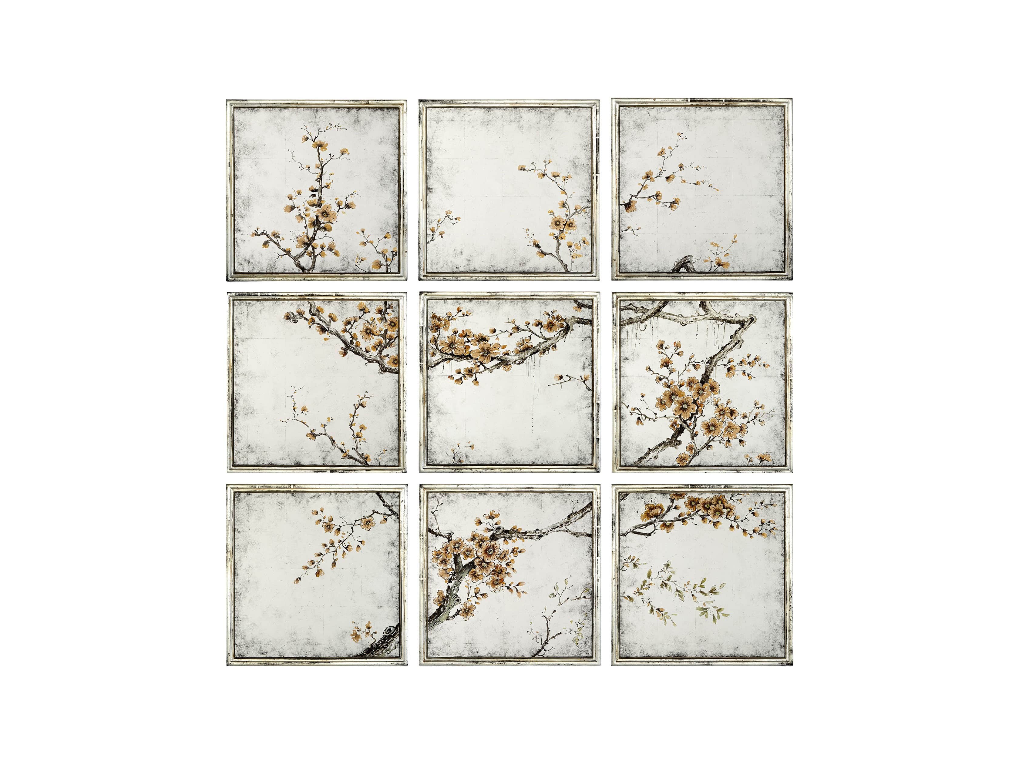 CERISE SET OF NINE 19" SQUARE HAND PAINTED MIRRORS, slide 2 of 2