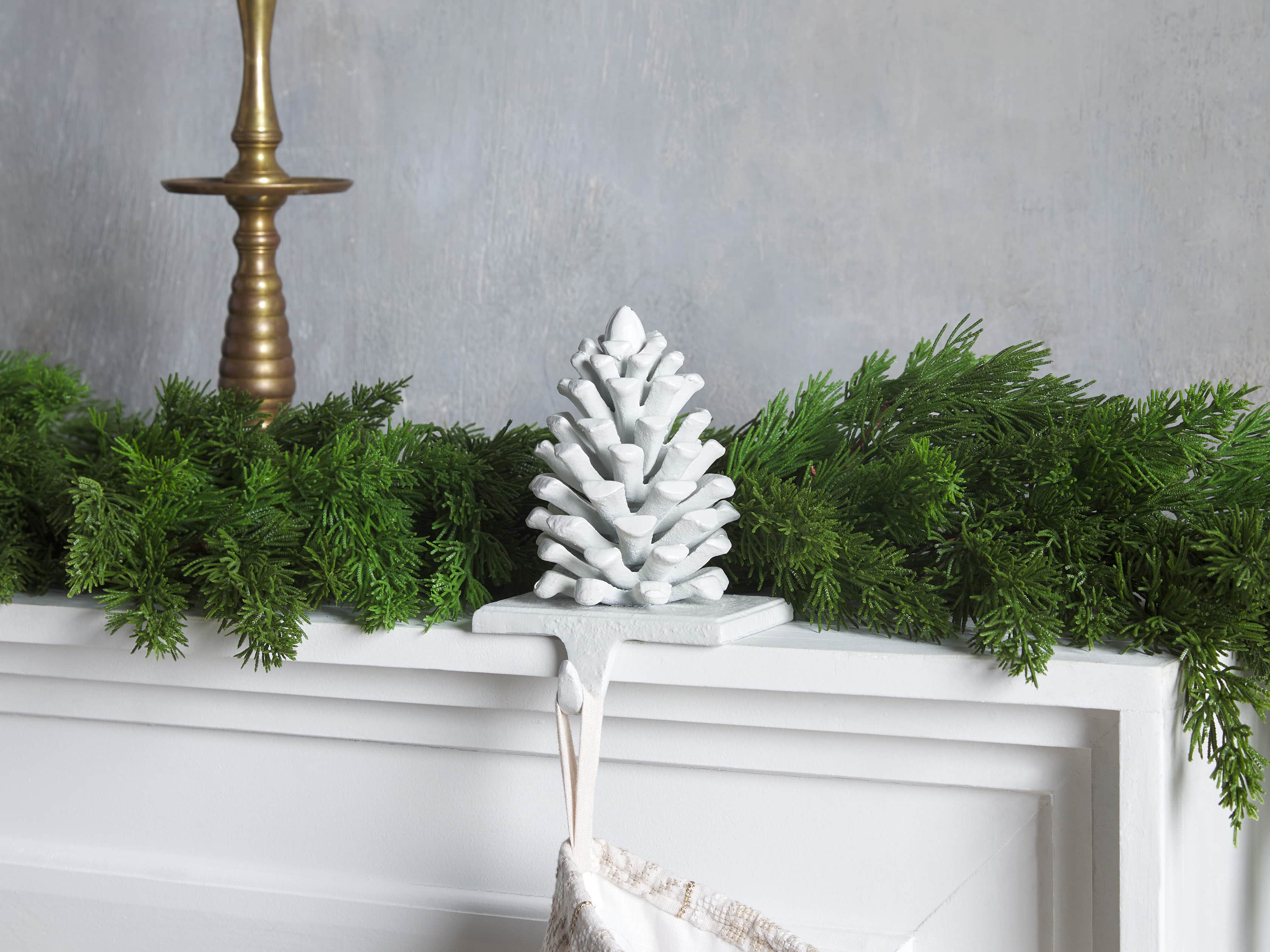 Whitewashed Pinecone Stocking Holder, slide 1 of 1