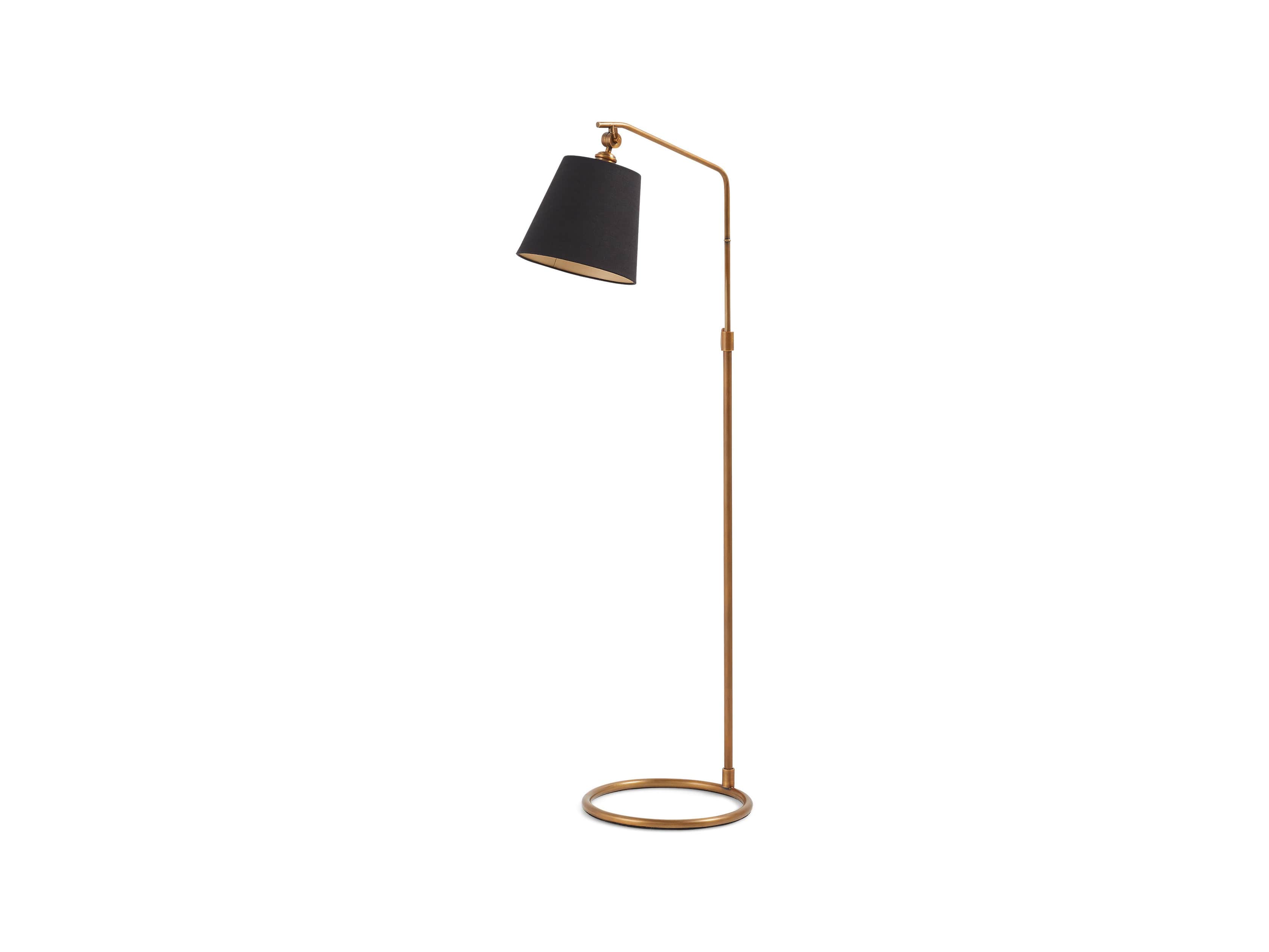 Kellen Floor Lamp With Black Shade in Antiqued Brass, slide 6 of 10