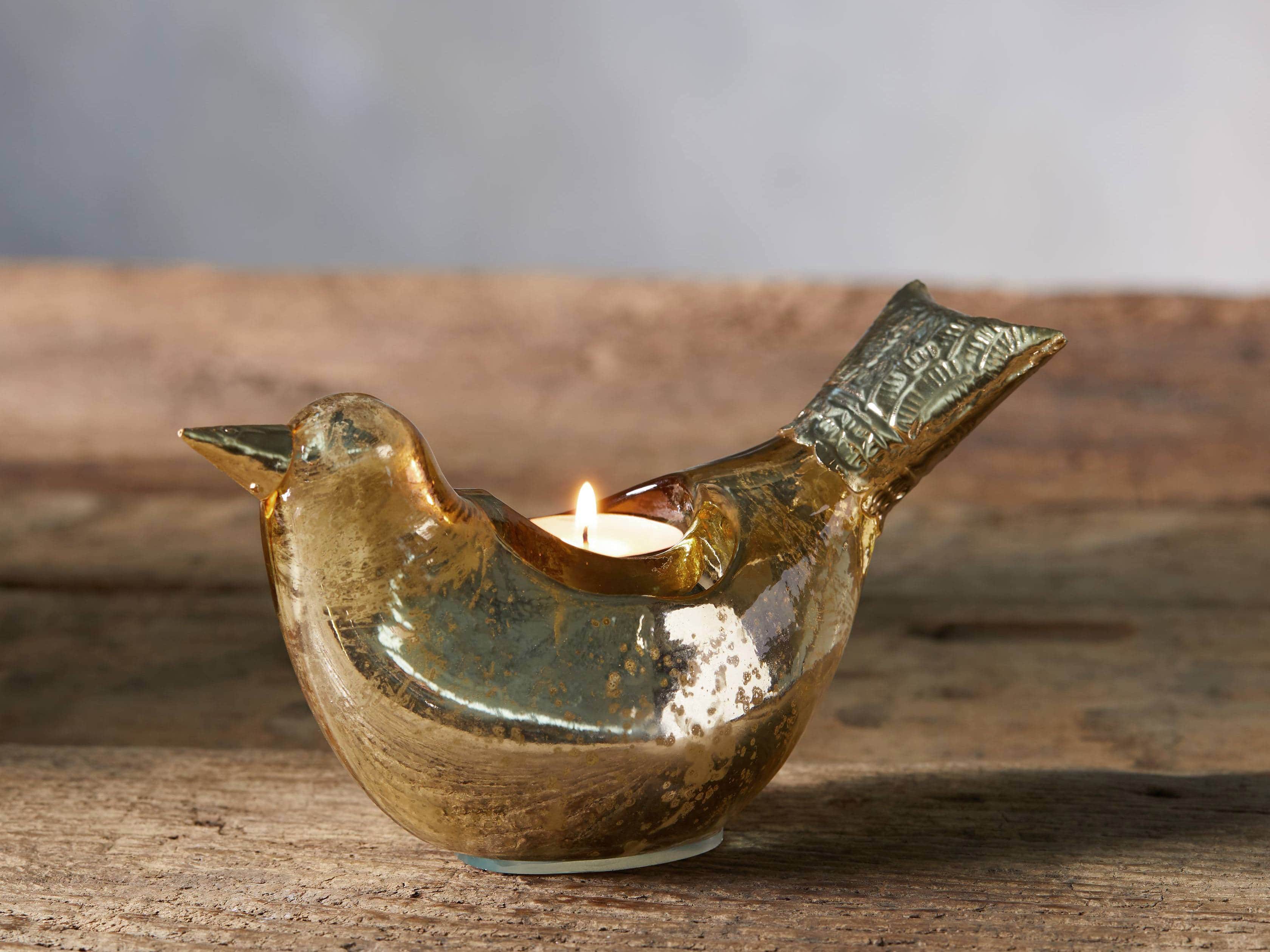 Pasaro Antique Gold Bird Tealight Holder