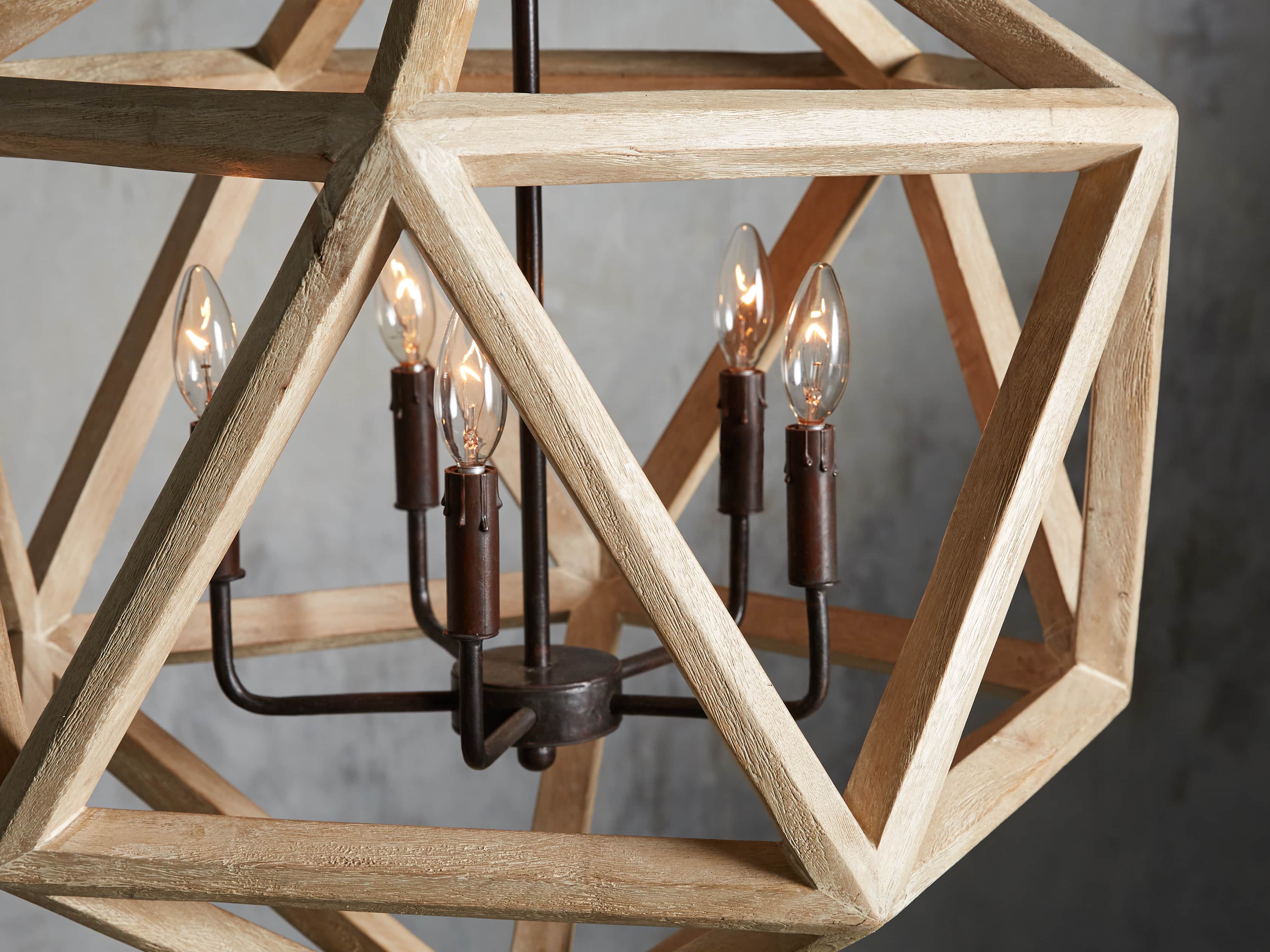 wooden geode chandelier