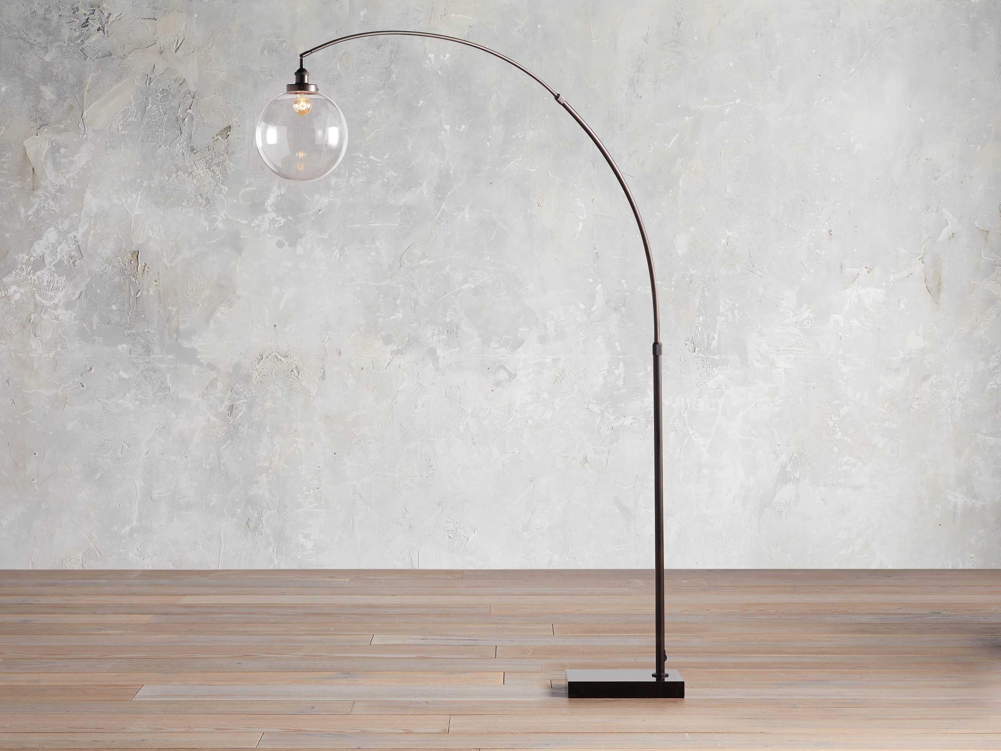 ARC FLOOR LAMP WITH GLASS SHADE IN BRONZE, slide 3 of 6