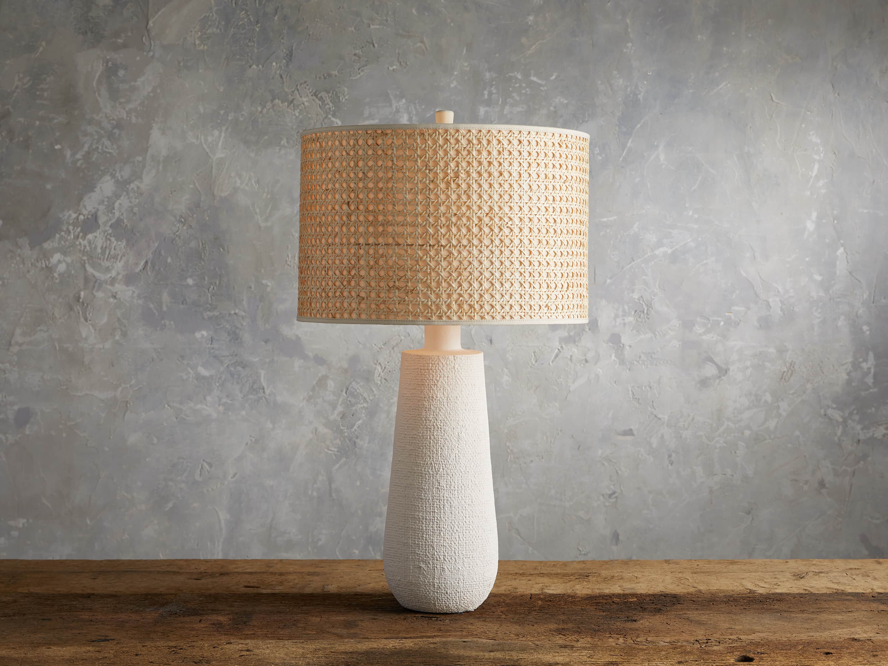 Stucco Table Lamp with Cane Shade, slide 1 of 5