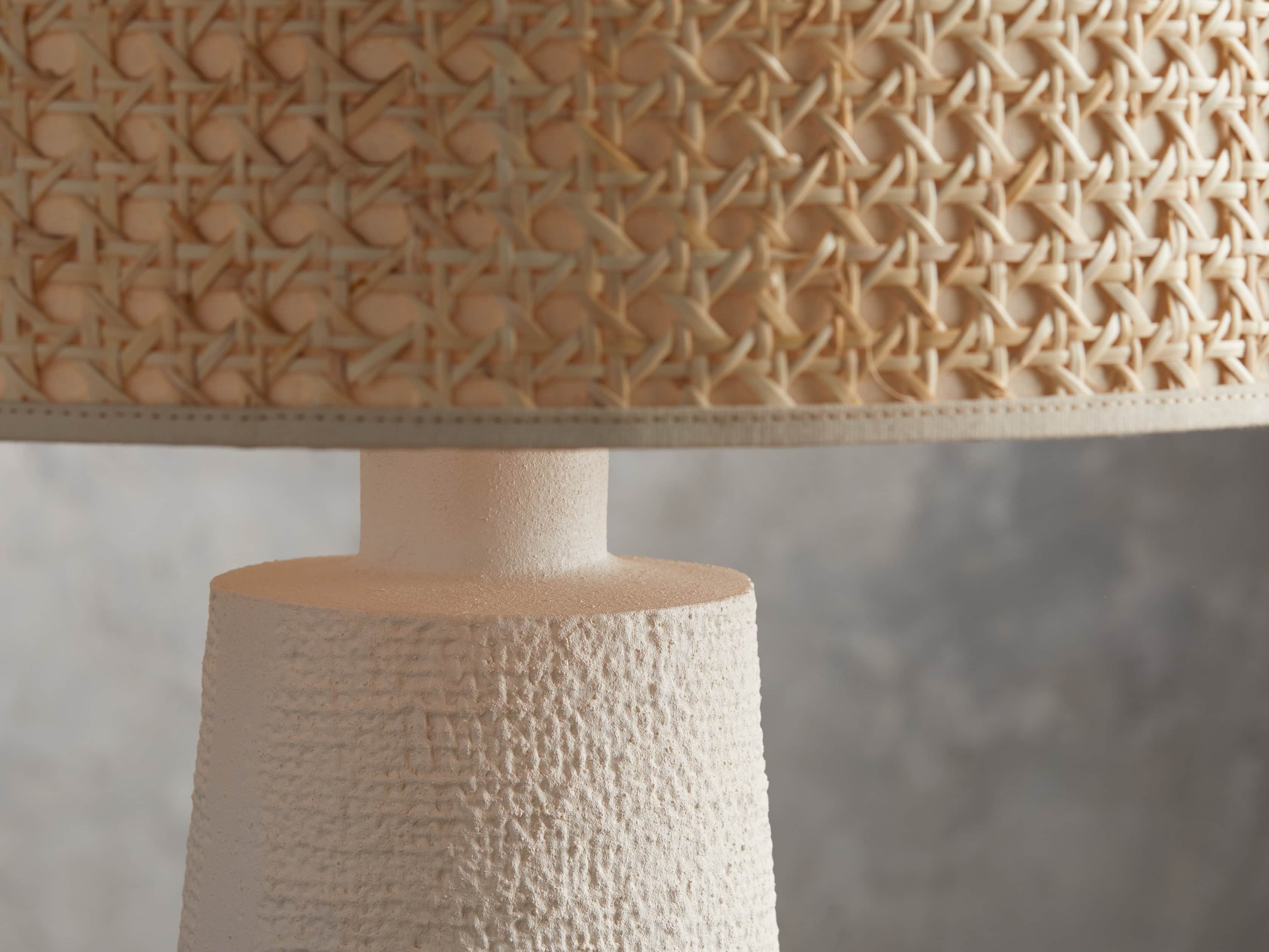 Stucco Table Lamp with Cane Shade, slide 3 of 5